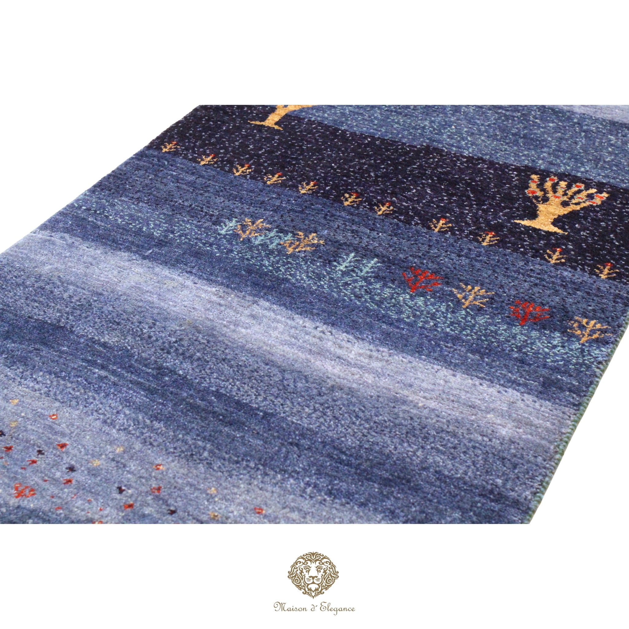 Decorative rug with star patterns on a blue background