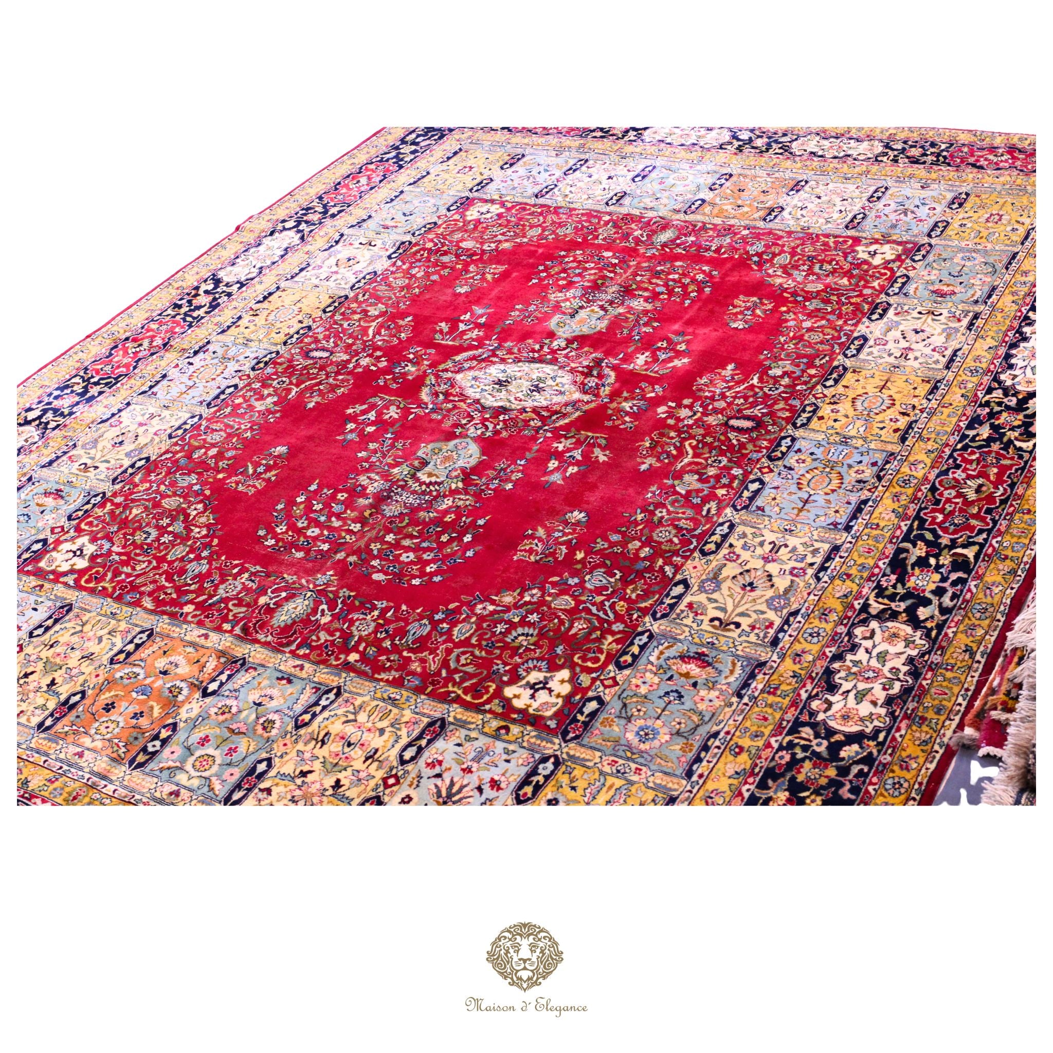Alfombra persa clásica de lana Tabriz teñida naturalmente | Diseño de medallón hecho a mano 306 x 409 cm