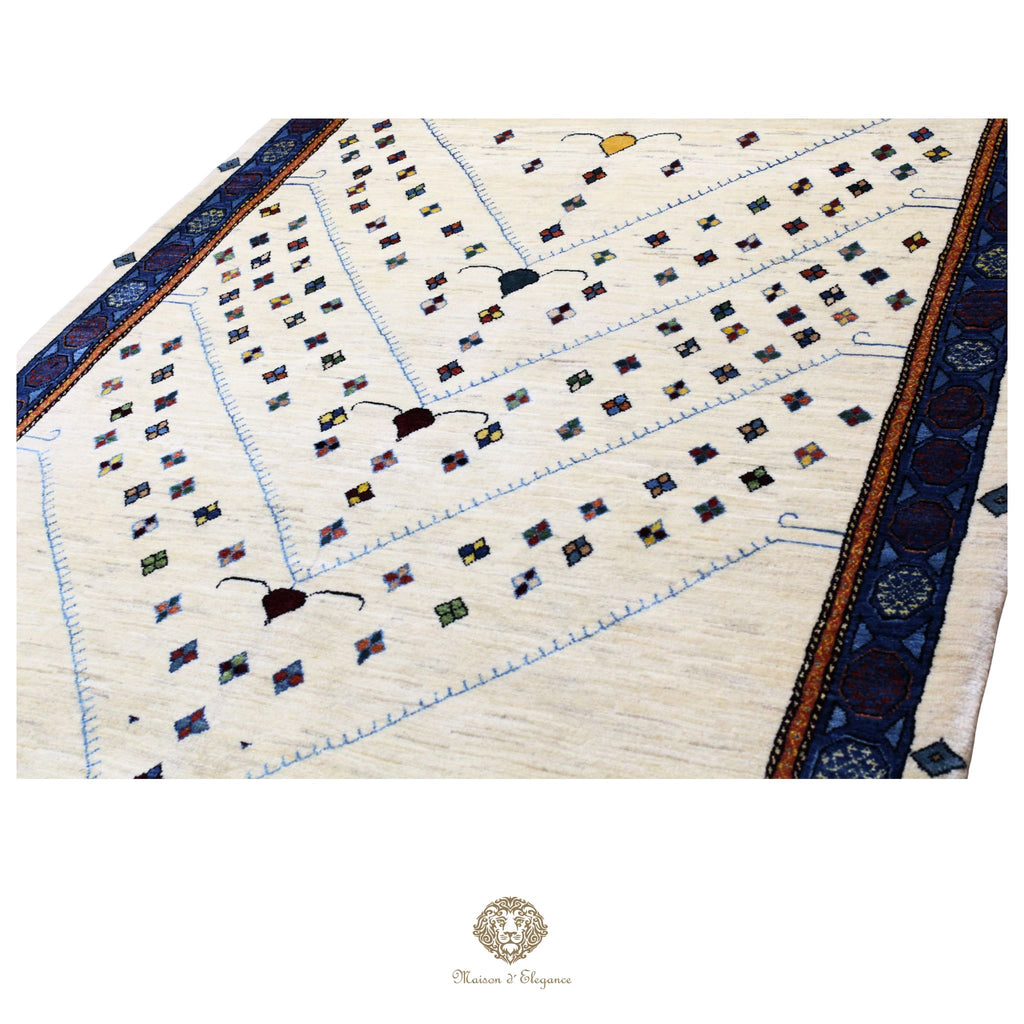 Alfombra persa Trible Fine Kashkuli con tintes naturales | Loribaft de lana hecha a mano 158 x 220 cm