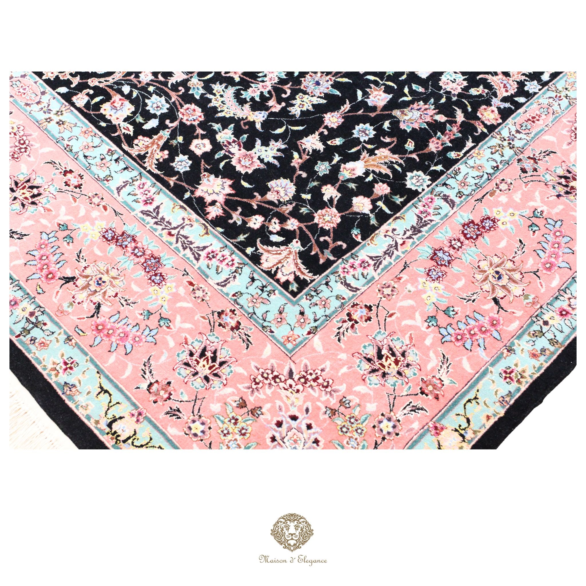 Alfombra de lana estilo Tabriz, superfina color negro marfil con diseño floral | Elegancia 243x330 cm