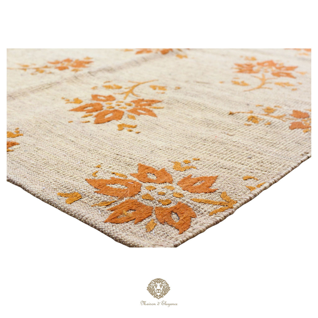Kilim única moderna Tejido a Mano | Alfombra Plana de Lana y Seda con Tintes Naturales 207x298 cm