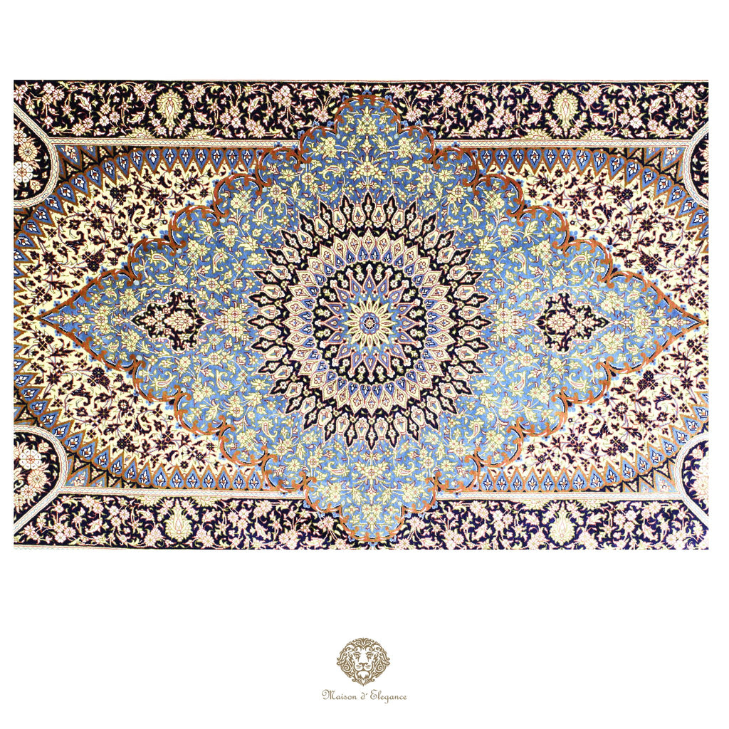 Alfombra persa exclusiva de seda pura, anudada a mano, teñida de forma natural, obra maestra de alta gama, firmada, 103 x 160 cm