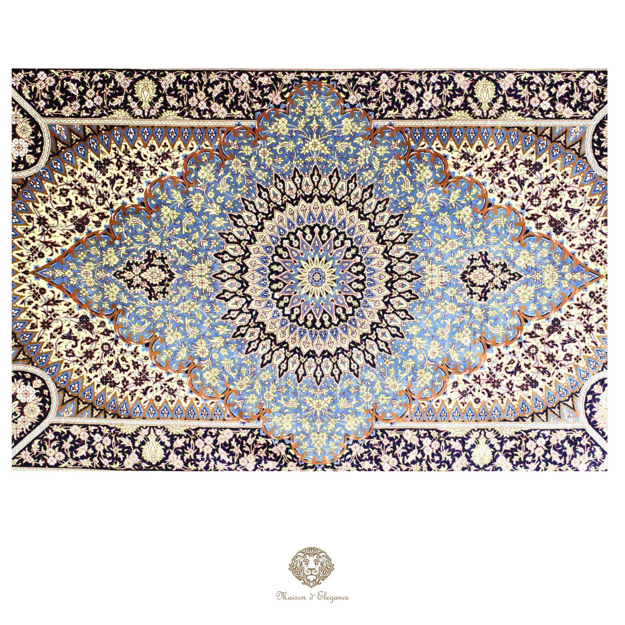 Alfombra persa exclusiva de seda pura, anudada a mano, teñida de forma natural, obra maestra de alta gama, firmada, 103 x 160 cm