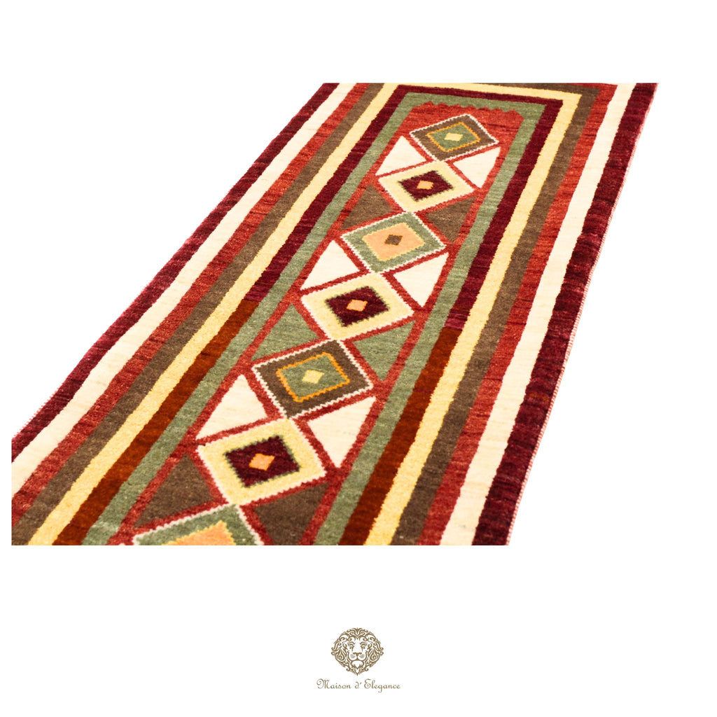 Alfombra persa Kashkuli Loribaft teñida con tintes naturales | Gabbeh de lana hecha a mano 51 x 143 cm
