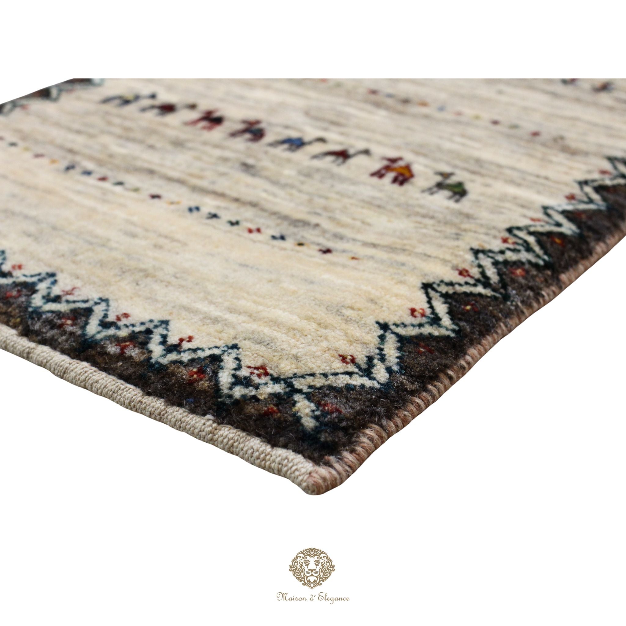 Loribaft Alfombra de pasillo persa blanca nómada artesanal | Lana Artesanal 41x150 cm