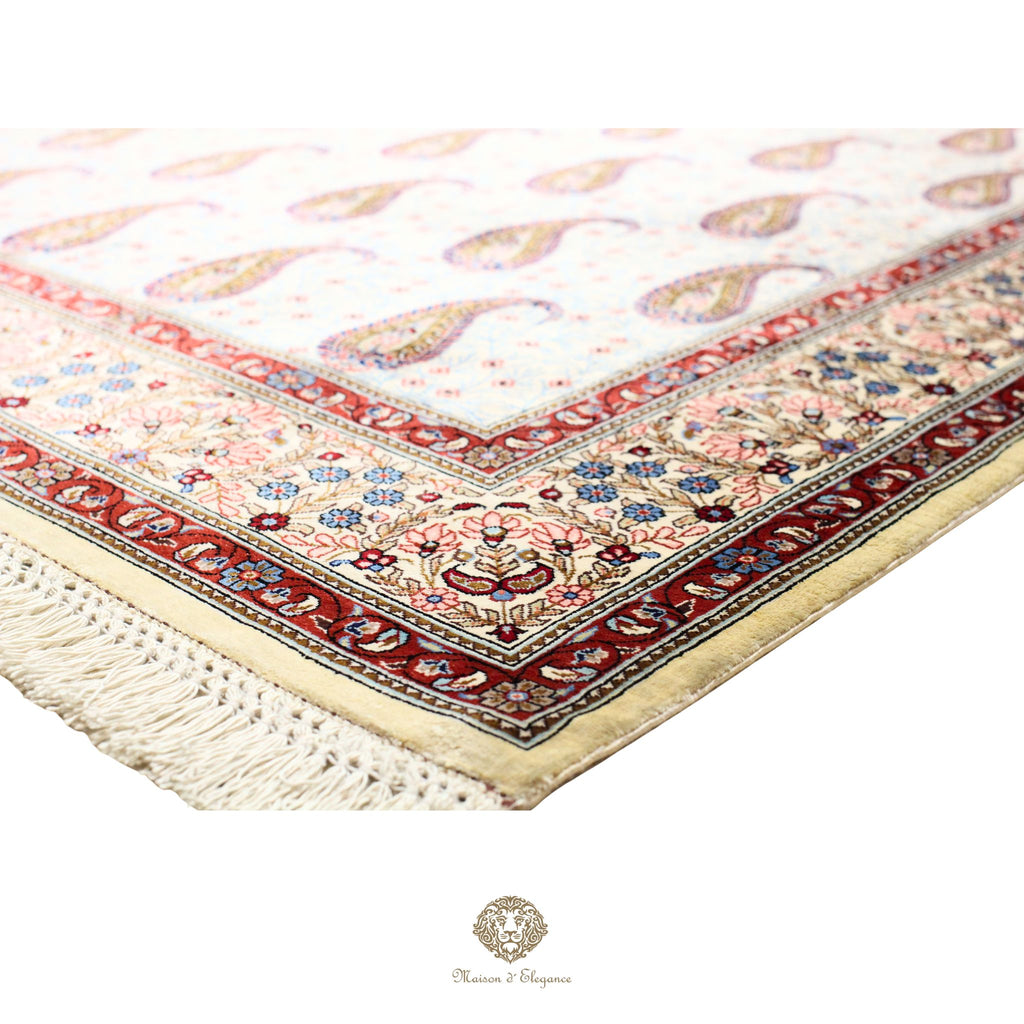 Alfombra persa de seda pura, anudada a mano, teñida con tintes naturales, | obra maestra con diseño floral integral, firmada, 101 x 156 cm