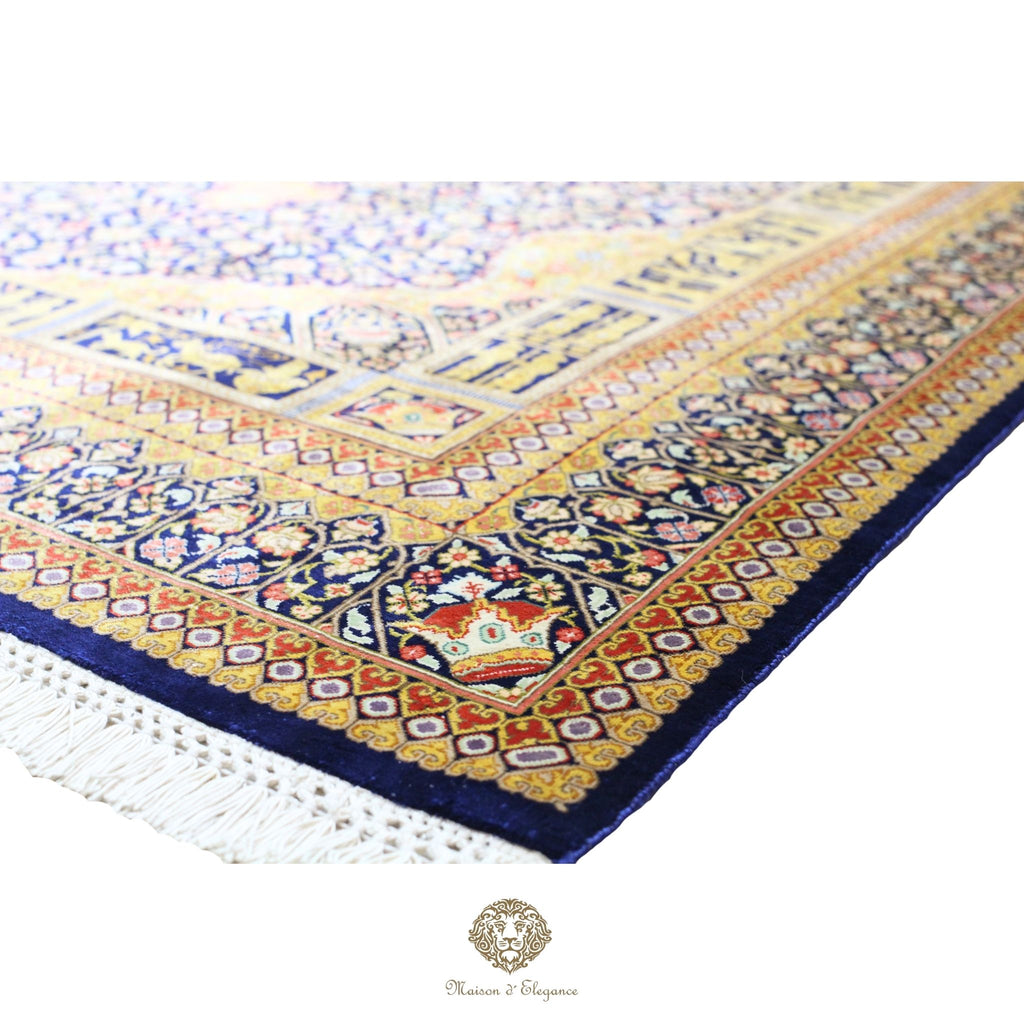 Alfombra persa exclusiva de seda pura, anudada a mano, teñida de forma natural, obra maestra de alta gama, firmada, 98 x 160 cm