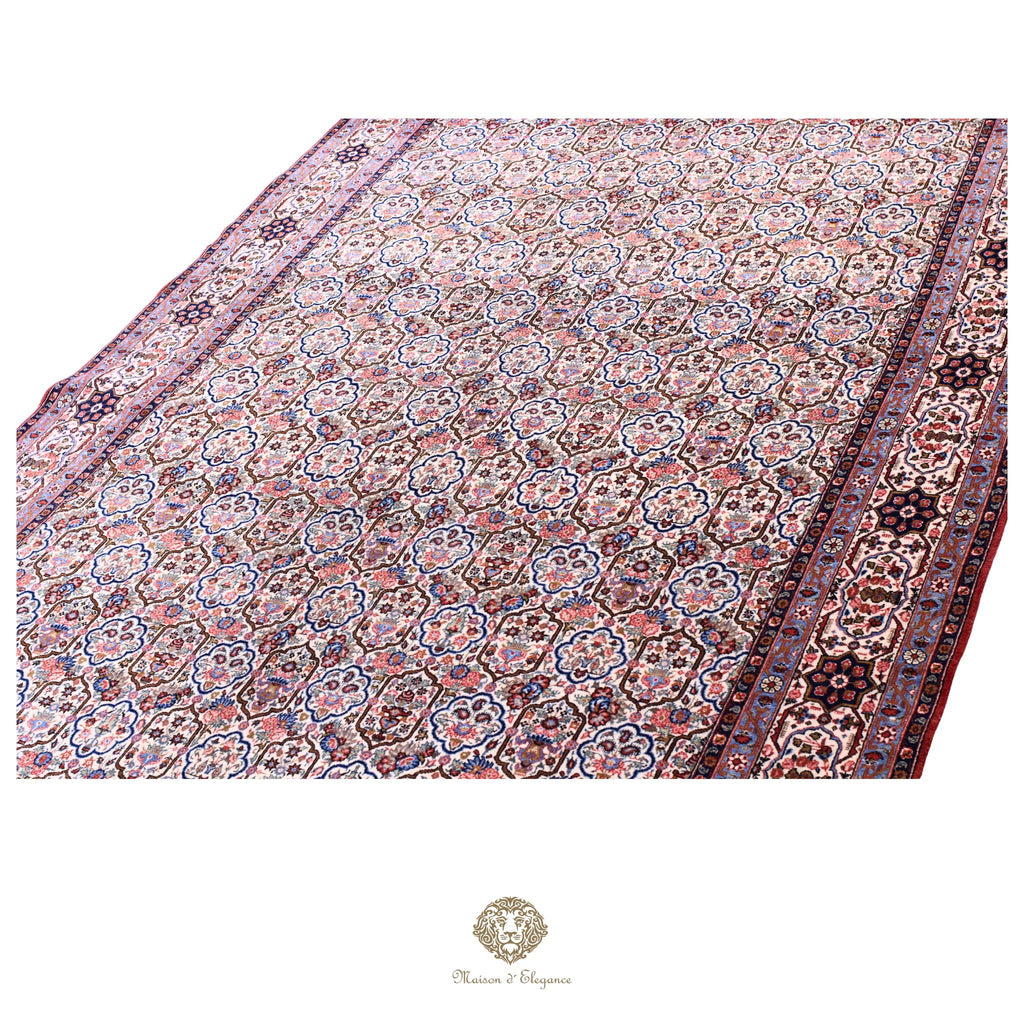 Alfombra persa antigua de lana Qum | Diseño floral integral 218 x 340 cm