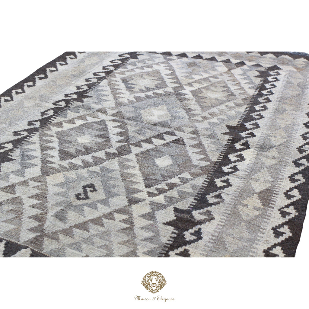 Alfombra Kilim Geométrico Transicional 1124x193cm Lana Pura Teñido Natural - Artesanal