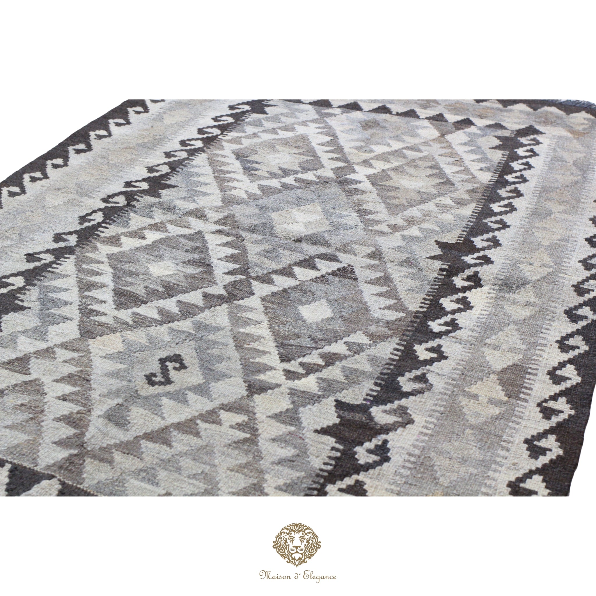 Alfombra Kilim Geométrico Transicional 1124x193cm Lana Pura Teñido Natural - Artesanal
