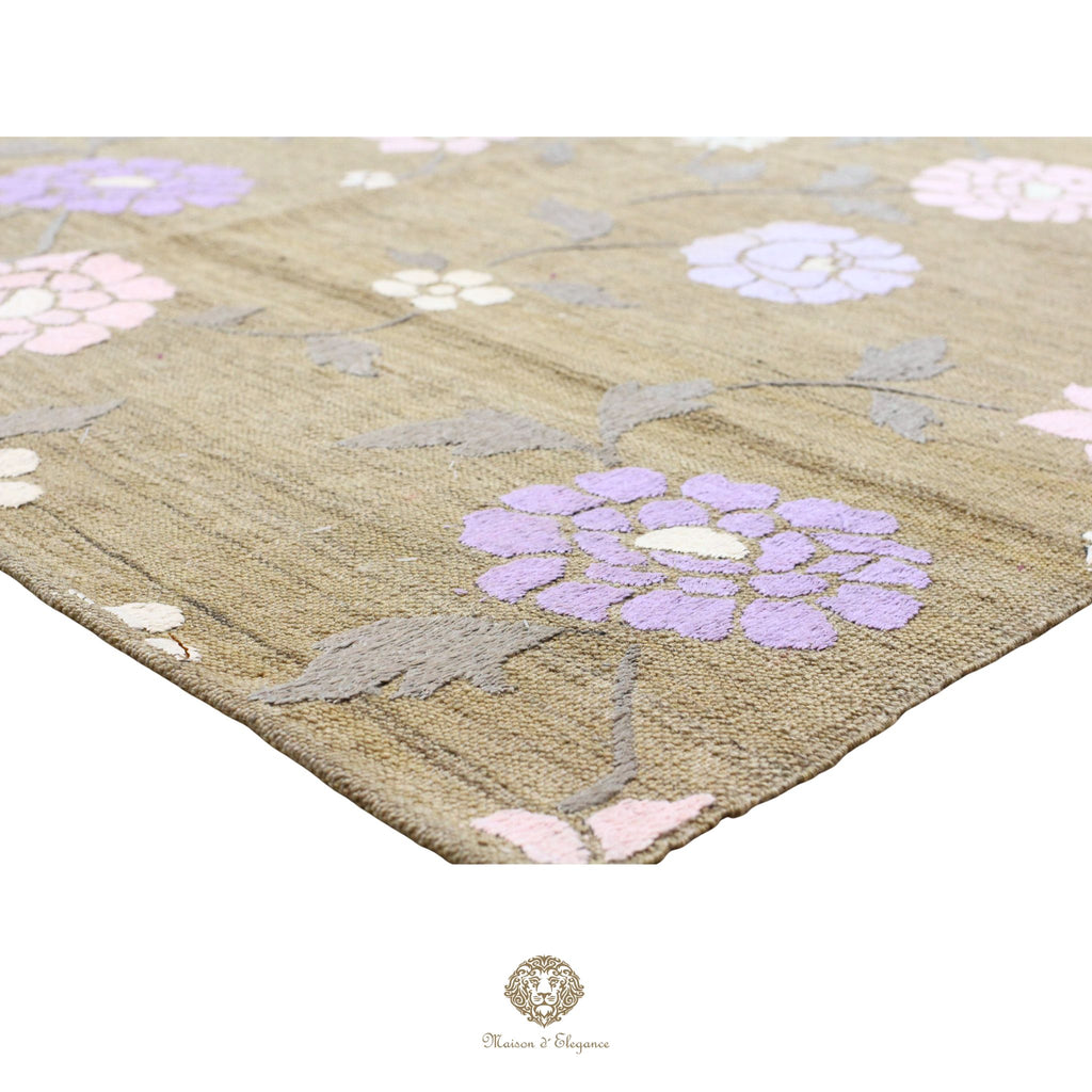 Kilim única moderna Tejido a Mano | Alfombra Plana de Lana y Seda con Tintes Naturales 210x285 cm