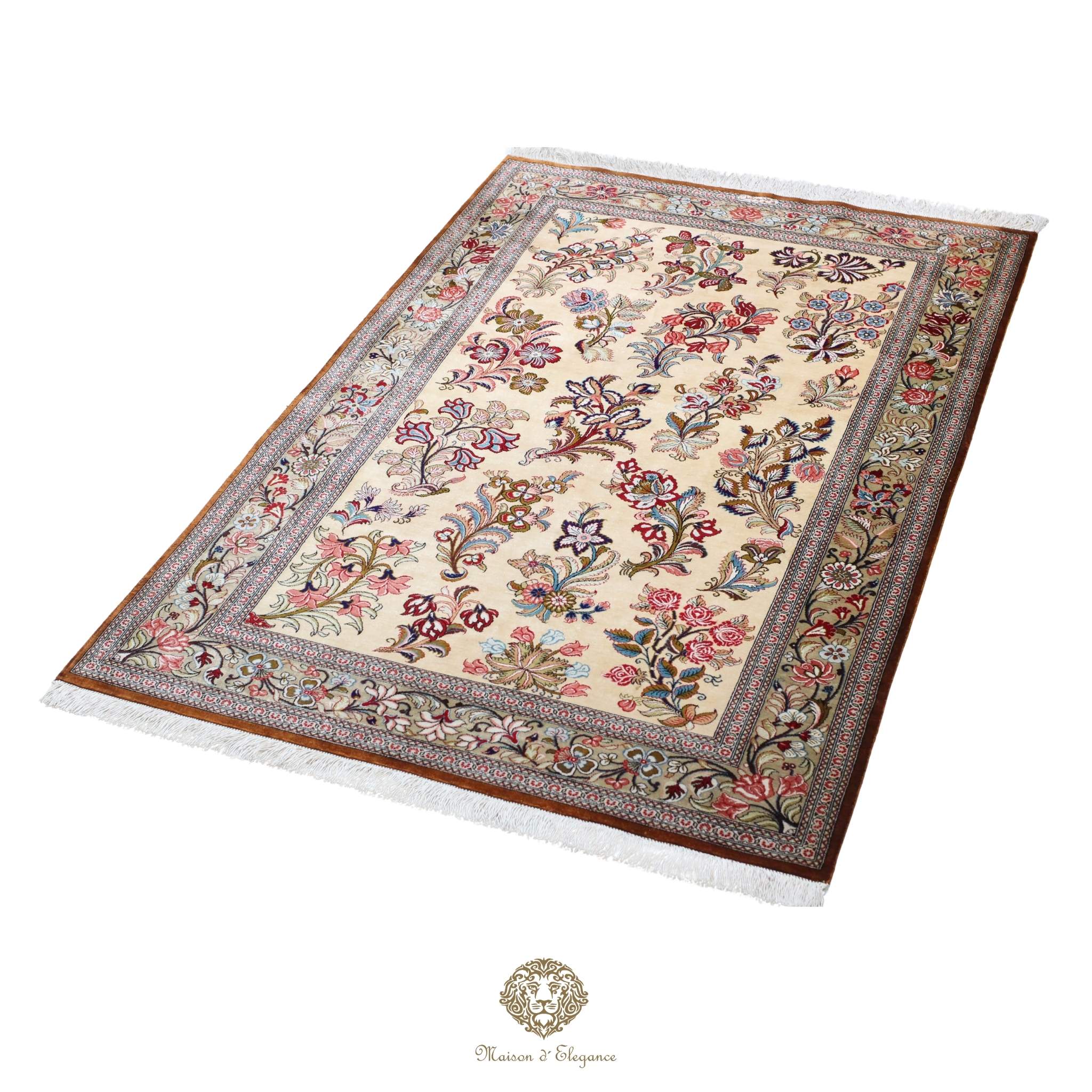 Decorative floral-patterned rug on a ivory background