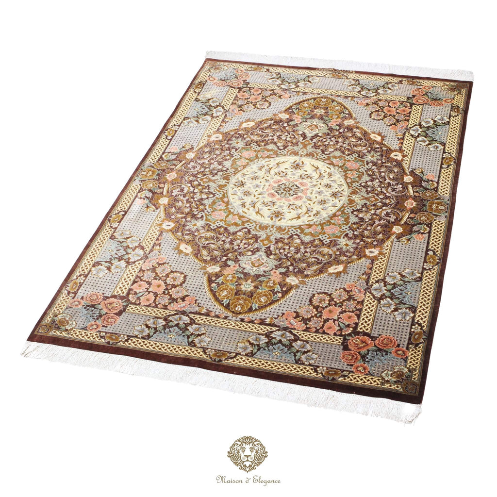 Decorative rug with intricate patterns on a white background