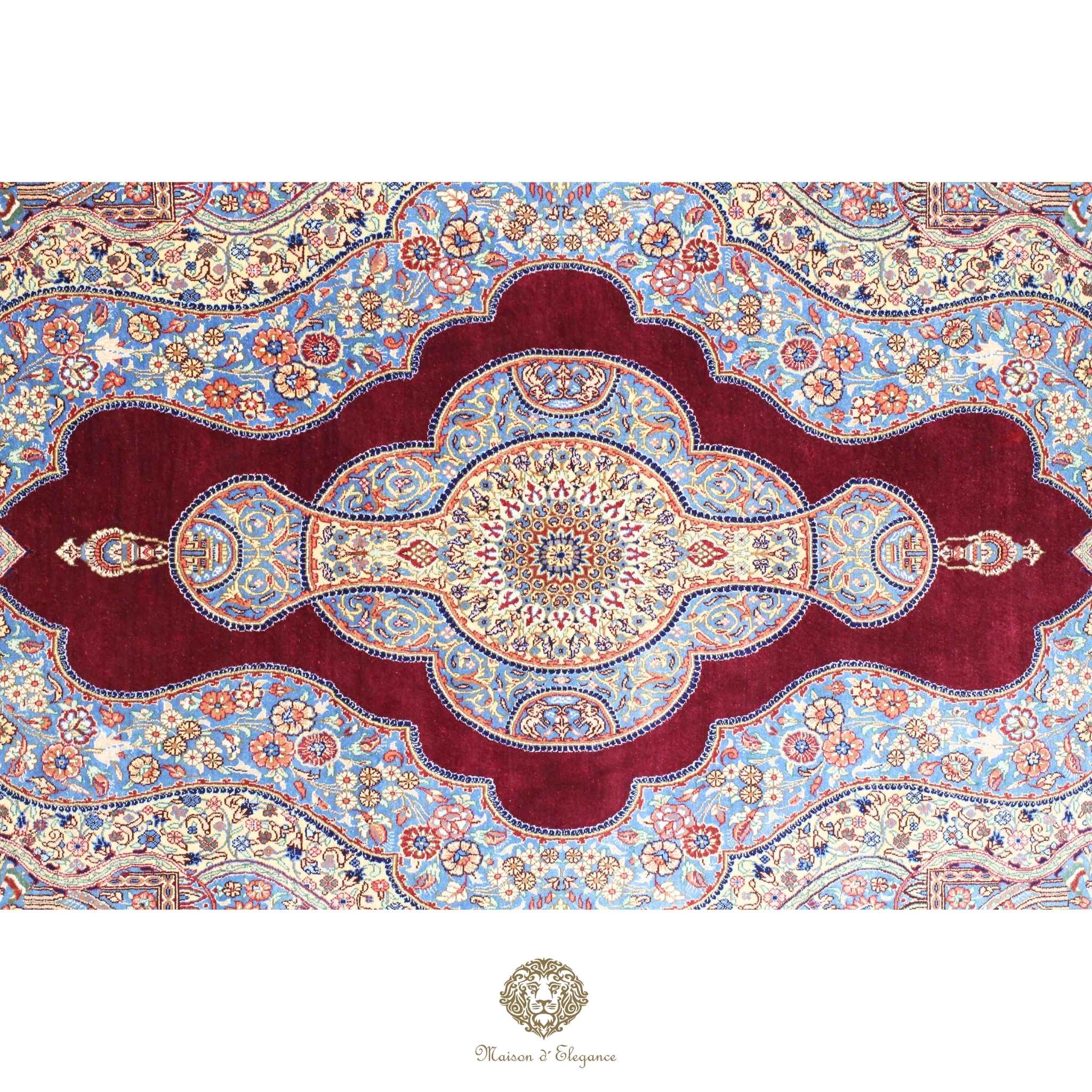 Alfombra persa exclusiva de seda pura, anudada a mano, teñida de forma natural, obra maestra de alta gama, firmada, 98 x 160 cm