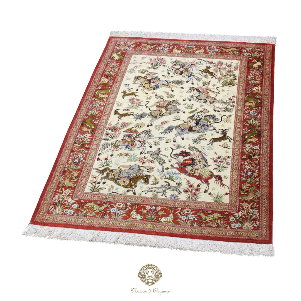 Decorative rug with animal patterns on a white background