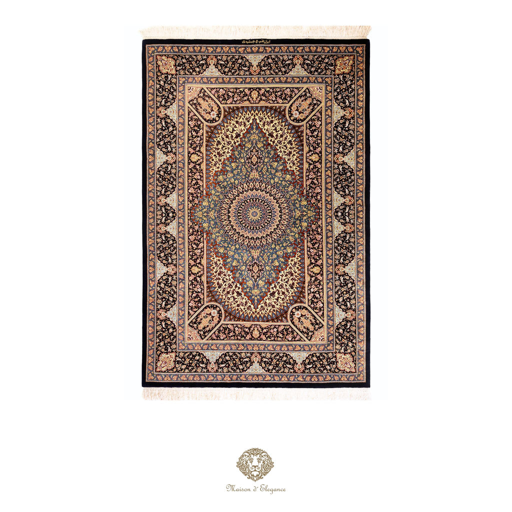 Alfombra persa exclusiva de seda pura, anudada a mano, teñida de forma natural, obra maestra de alta gama, firmada, 103 x 160 cm