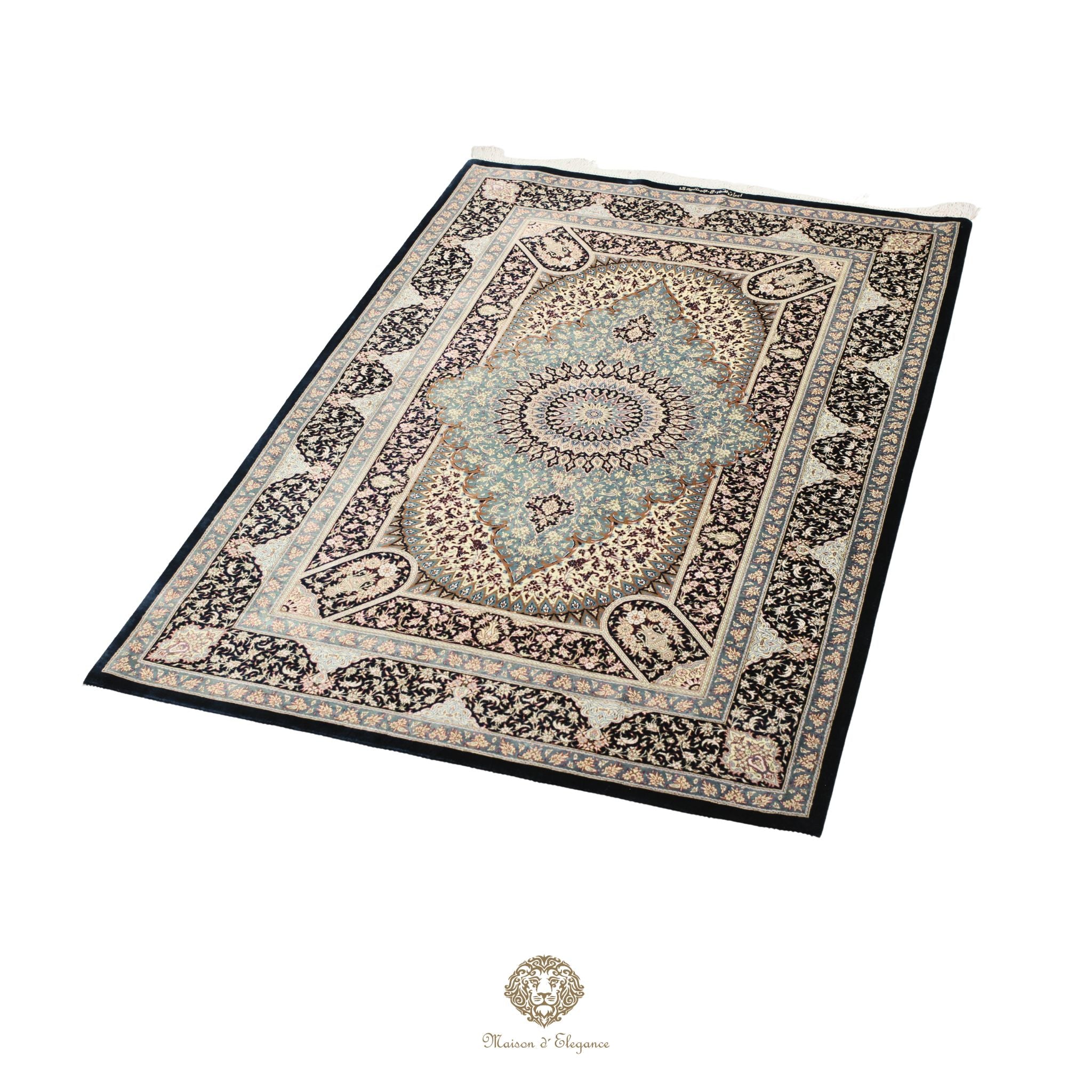 Alfombra persa exclusiva de seda pura, anudada a mano, teñida de forma natural, obra maestra de alta gama, firmada, 103 x 160 cm