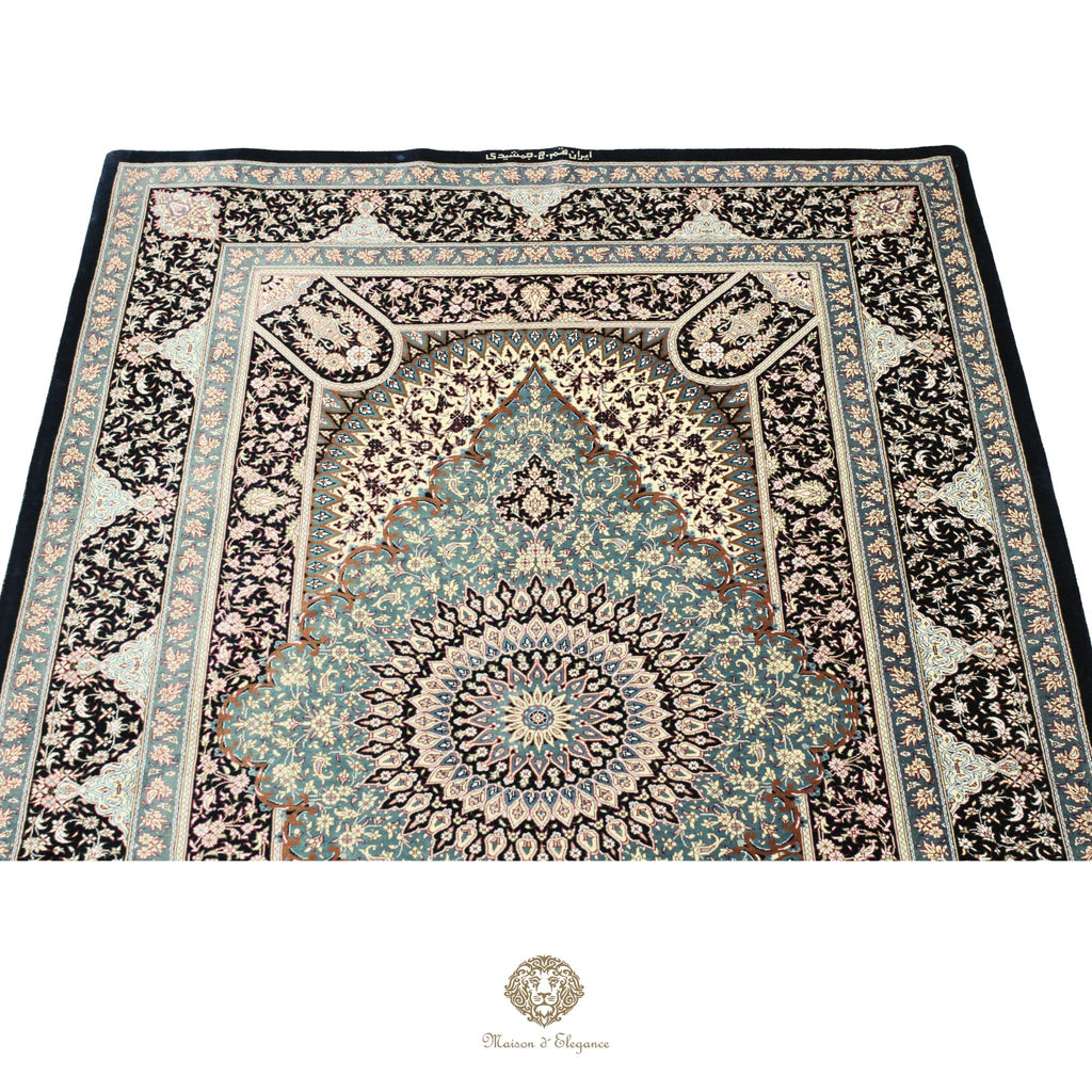 Alfombra persa exclusiva de seda pura, anudada a mano, teñida de forma natural, obra maestra de alta gama, firmada, 103 x 160 cm
