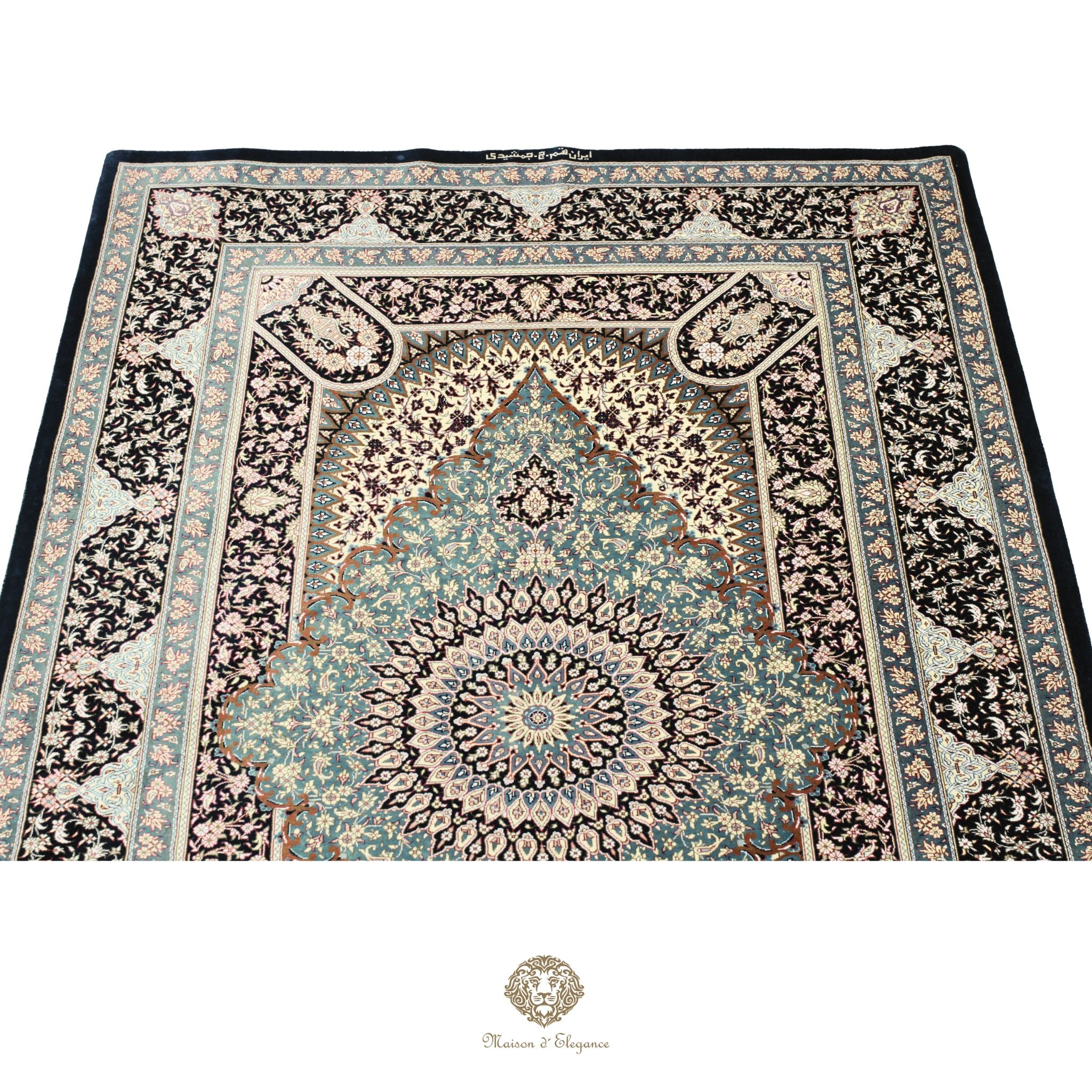Alfombra persa exclusiva de seda pura, anudada a mano, teñida de forma natural, obra maestra de alta gama, firmada, 103 x 160 cm