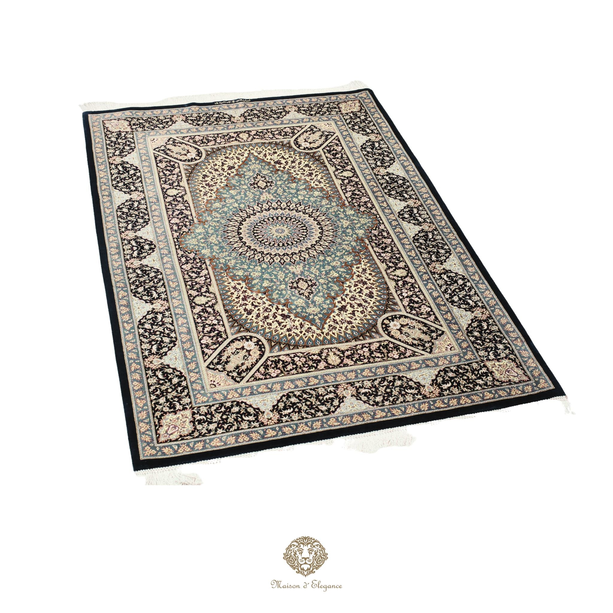 Alfombra persa exclusiva de seda pura, anudada a mano, teñida de forma natural, obra maestra de alta gama, firmada, 103 x 160 cm