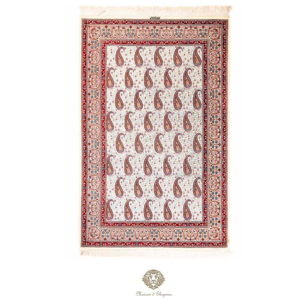 Decorative rug with paisley pattern on a white background