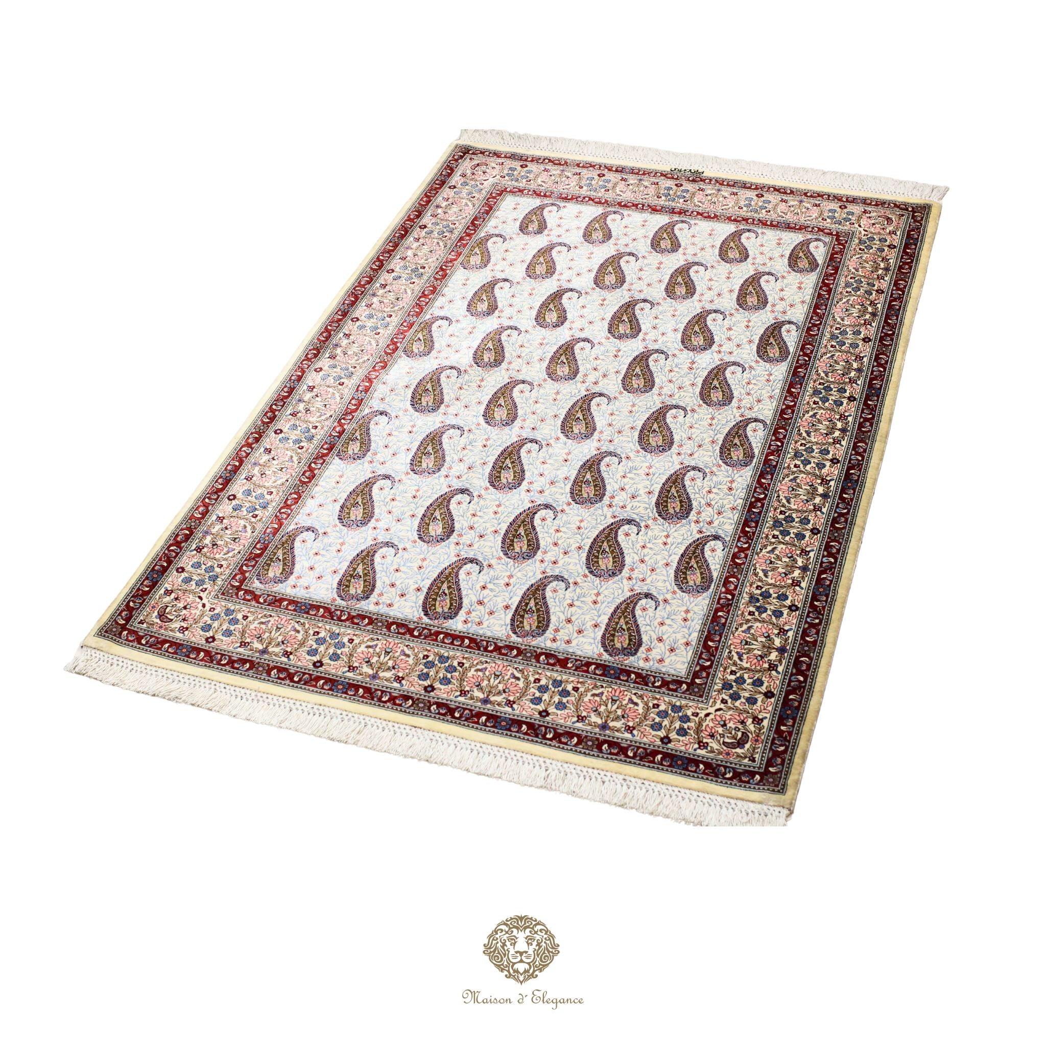 Decorative rug with paisley pattern on a white background
