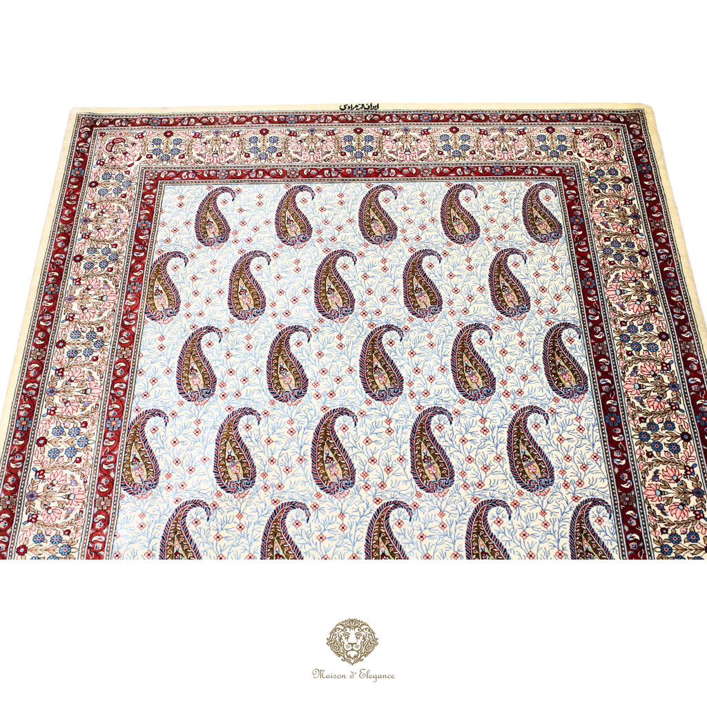 Decorative rug with paisley pattern on a white background