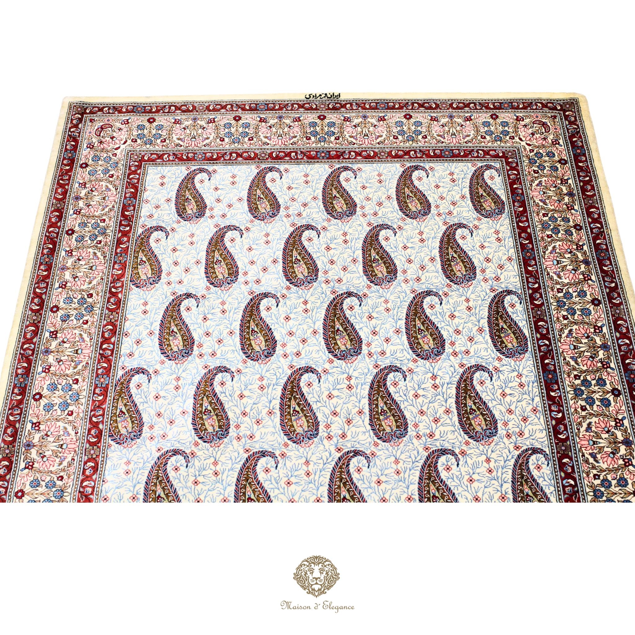 Decorative rug with paisley pattern on a white background