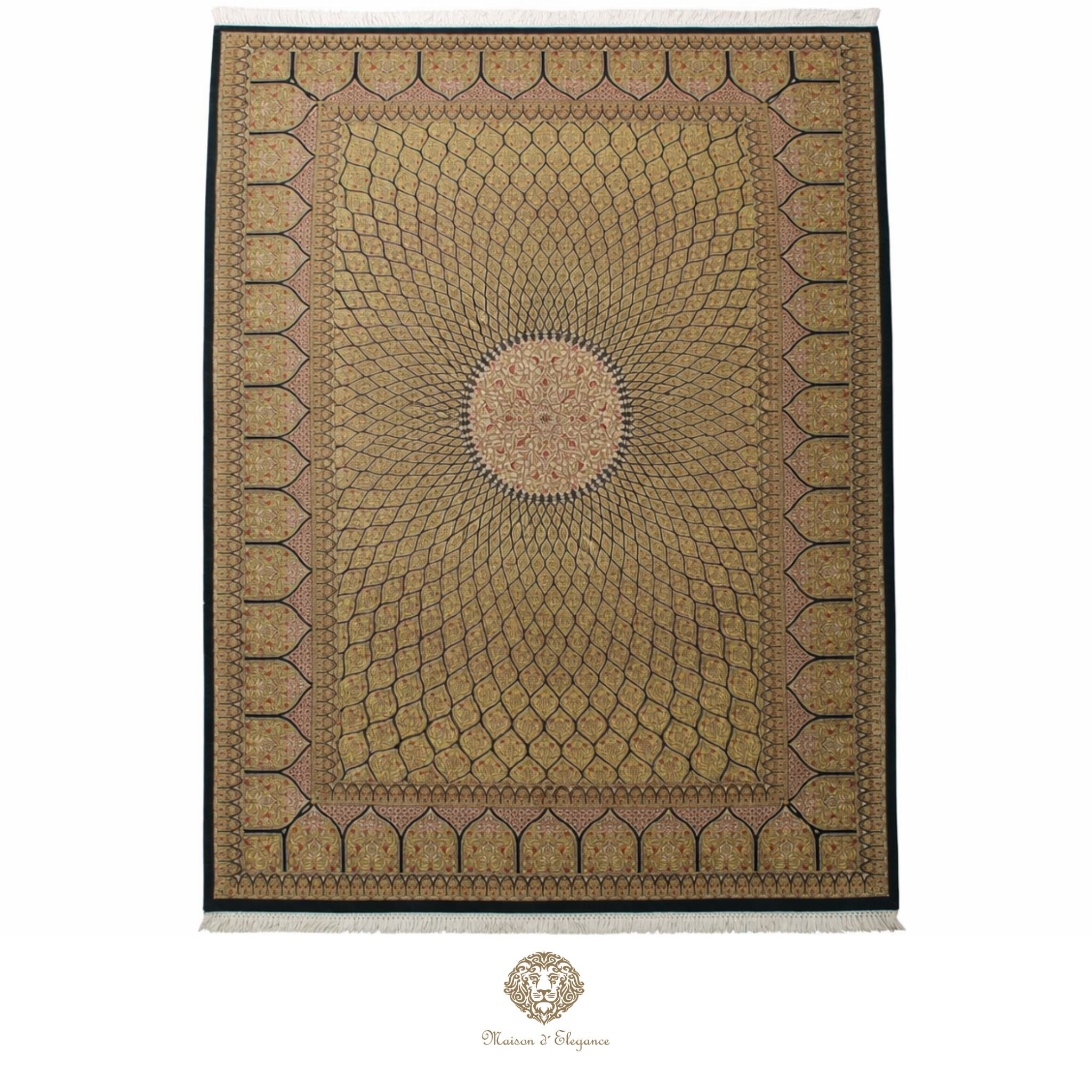 Decorative rug with geometric pattern on a white background