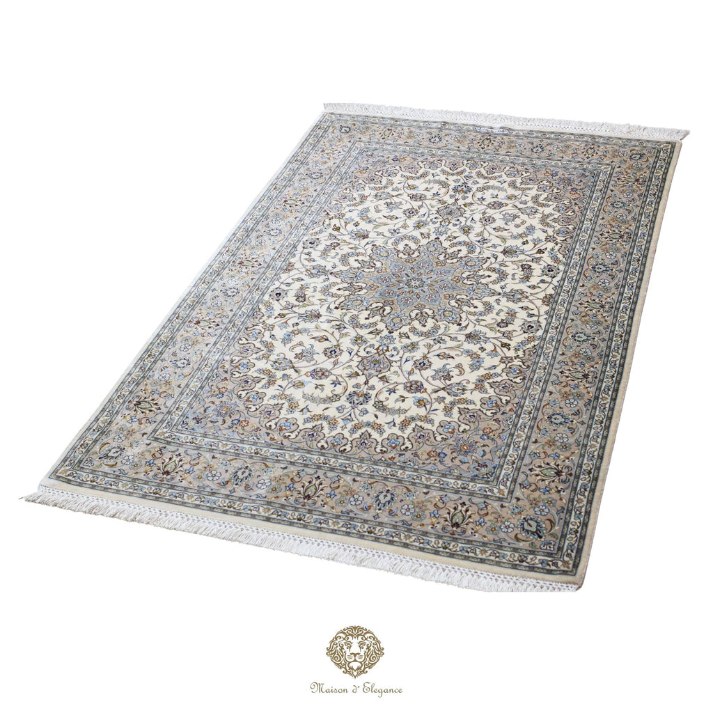 Decorative rug with intricate patterns on a white background