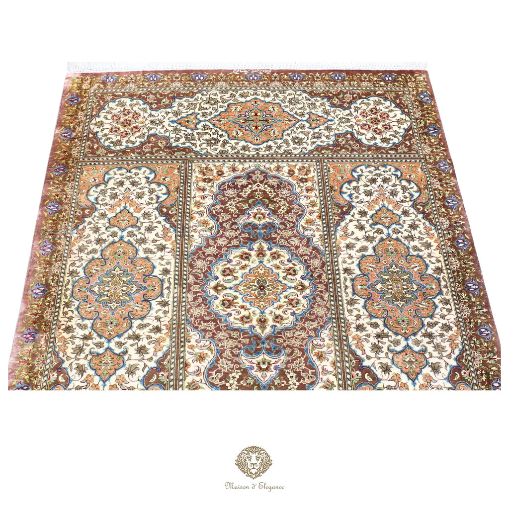 Alfombra persa de seda pura de alta gama - Anudada a mano y teñida con tintes naturales | Obra maestra con firma 99x161 cm