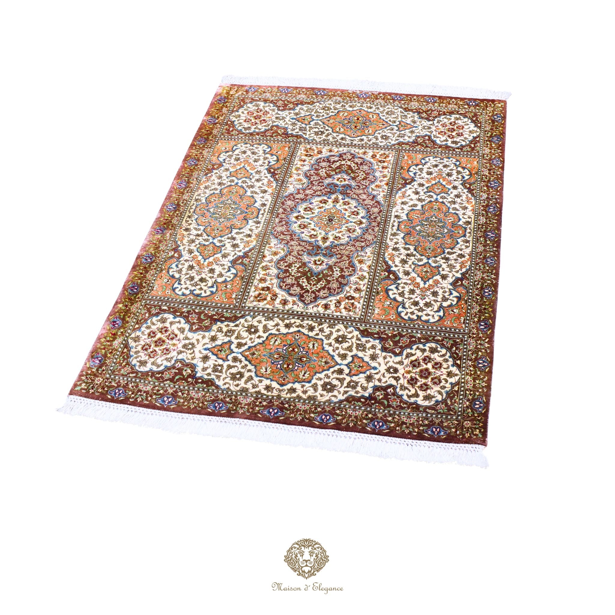 Alfombra persa de seda pura de alta gama - Anudada a mano y teñida con tintes naturales | Obra maestra con firma 99x161 cm