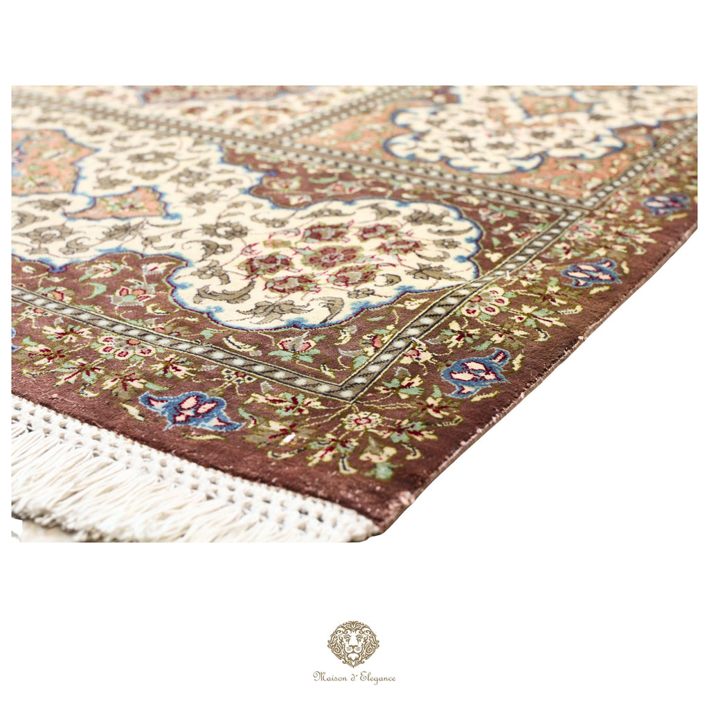 Alfombra persa de seda pura de alta gama - Anudada a mano y teñida con tintes naturales | Obra maestra con firma 99x161 cm
