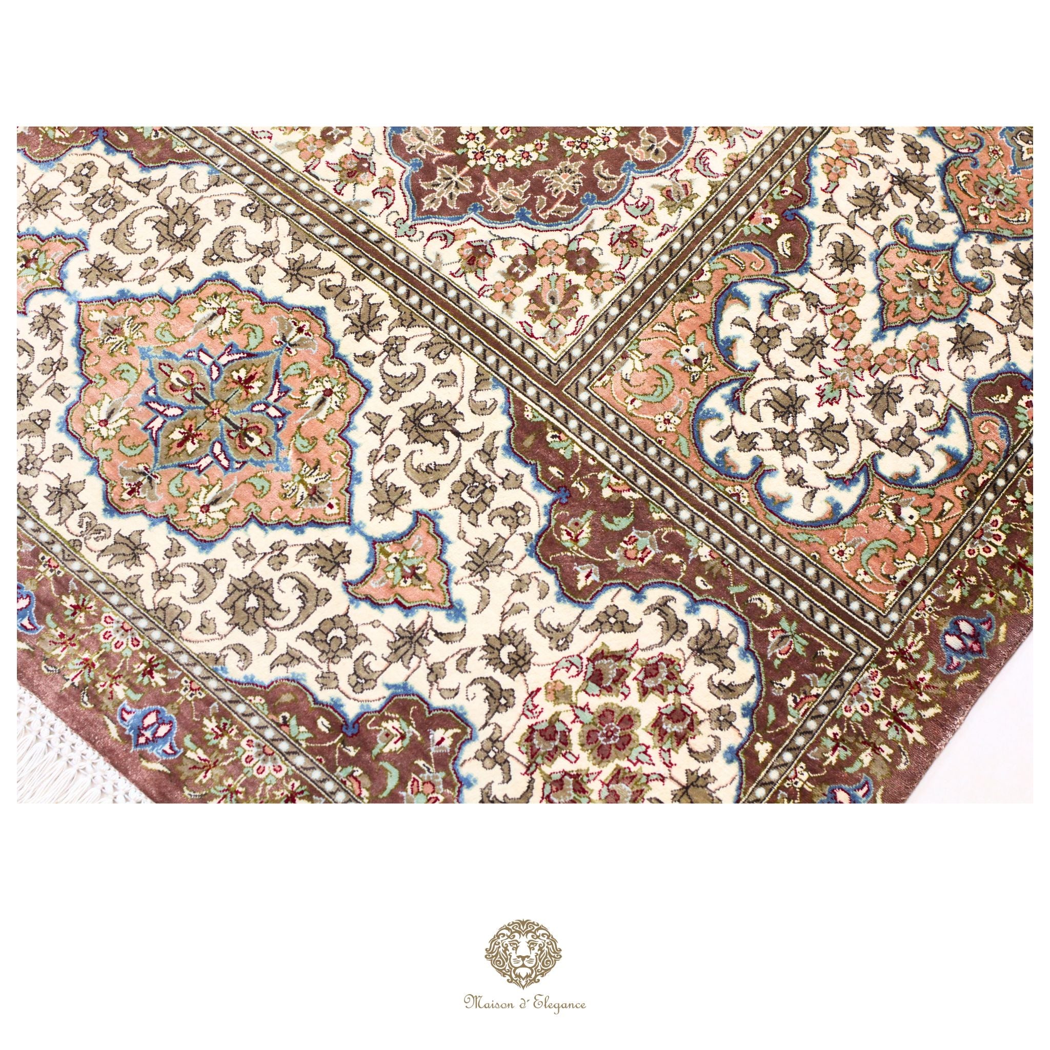 Alfombra persa de seda pura de alta gama - Anudada a mano y teñida con tintes naturales | Obra maestra con firma 99x161 cm