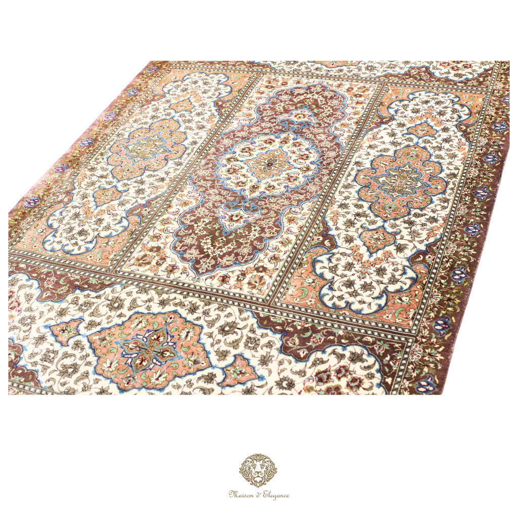 Alfombra persa de seda pura de alta gama - Anudada a mano y teñida con tintes naturales | Obra maestra con firma 99x161 cm