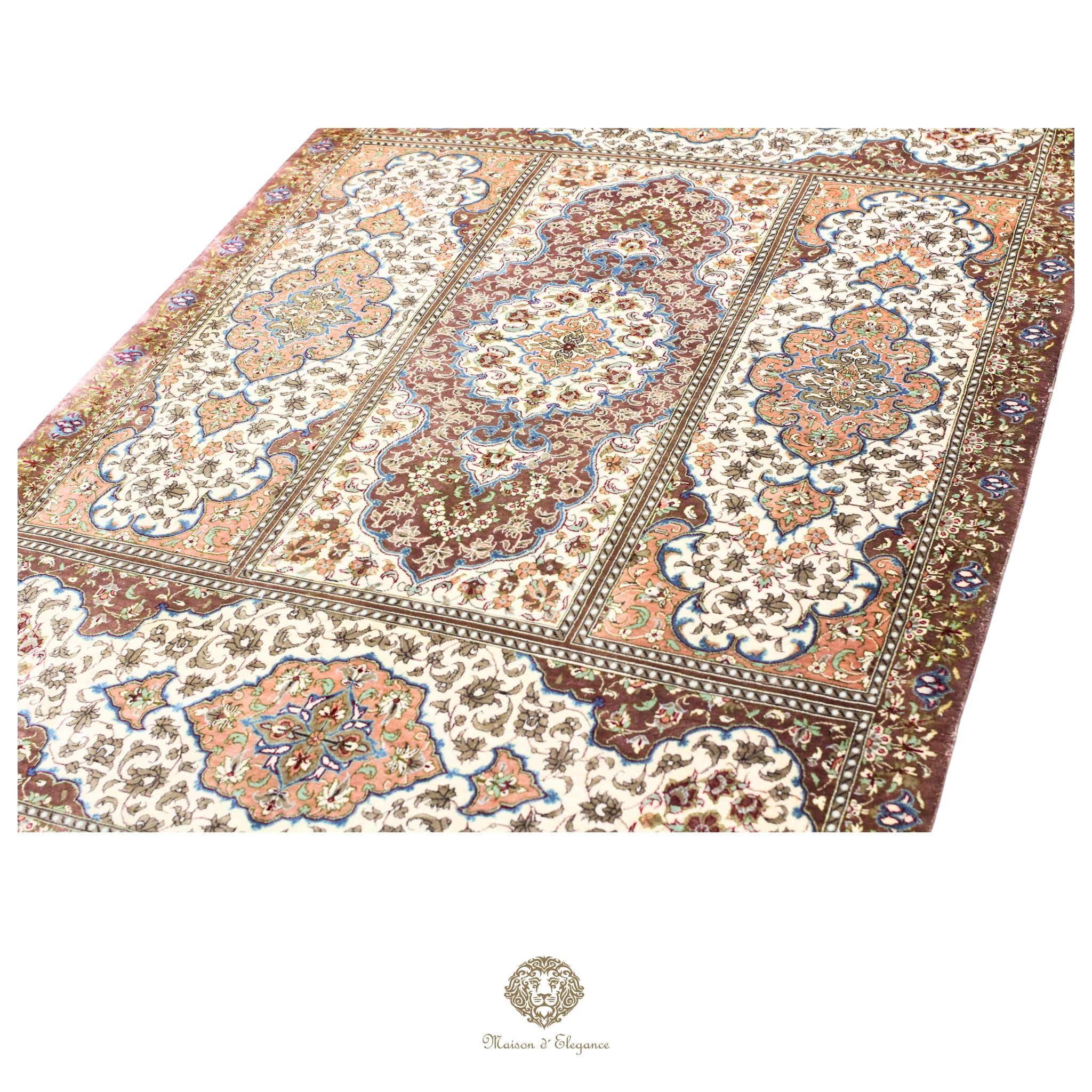 Alfombra persa de seda pura de alta gama - Anudada a mano y teñida con tintes naturales | Obra maestra con firma 99x161 cm