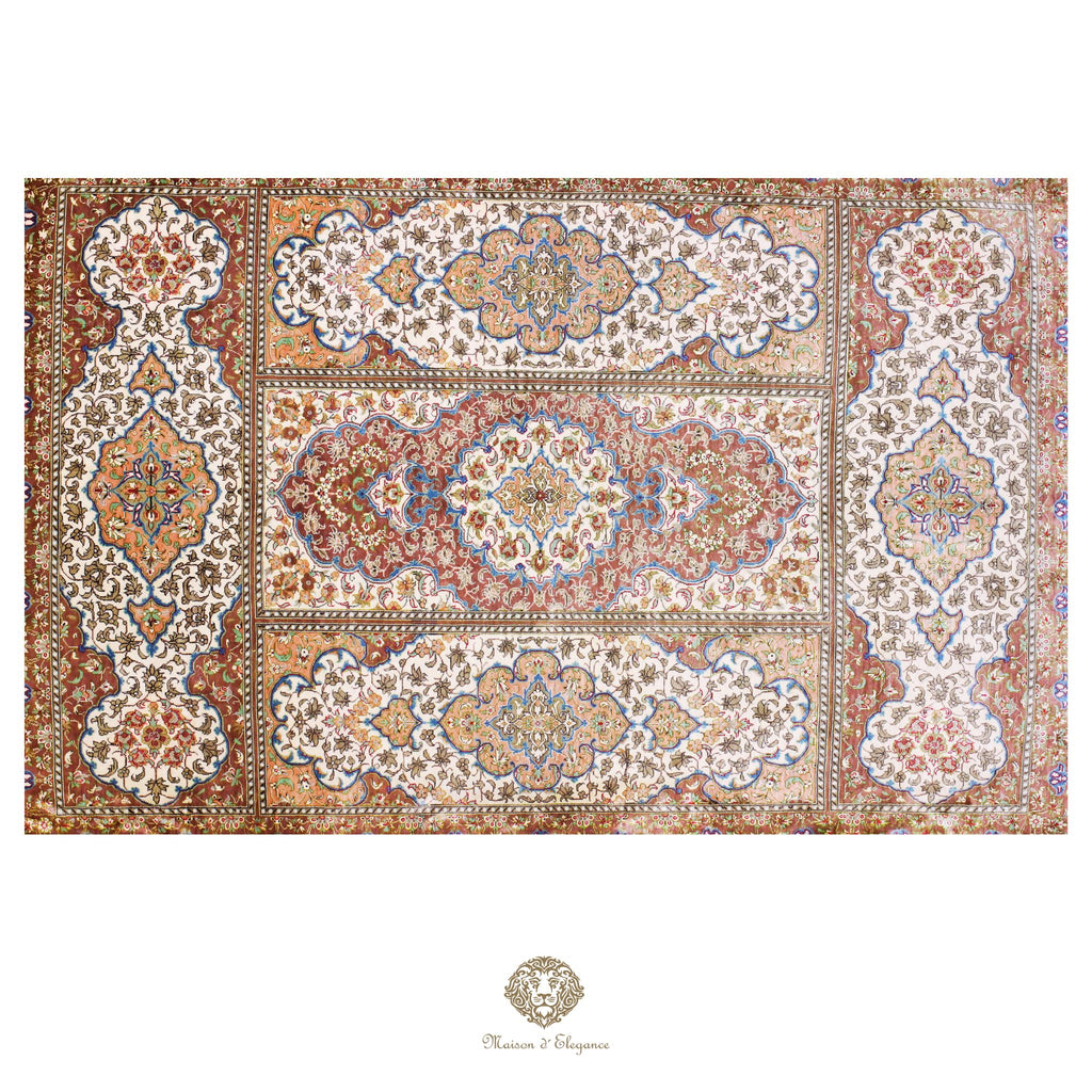 Alfombra persa de seda pura de alta gama - Anudada a mano y teñida con tintes naturales | Obra maestra con firma 99x161 cm