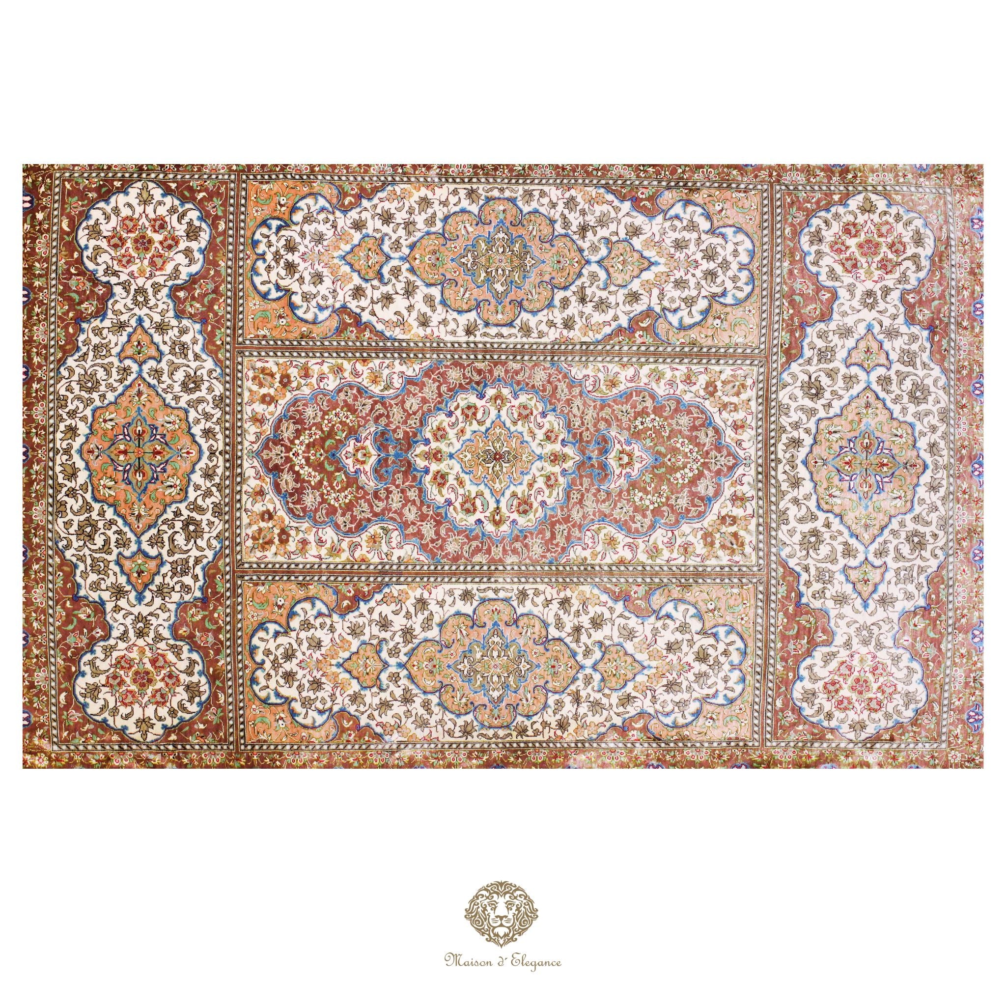 Alfombra persa de seda pura de alta gama - Anudada a mano y teñida con tintes naturales | Obra maestra con firma 99x161 cm