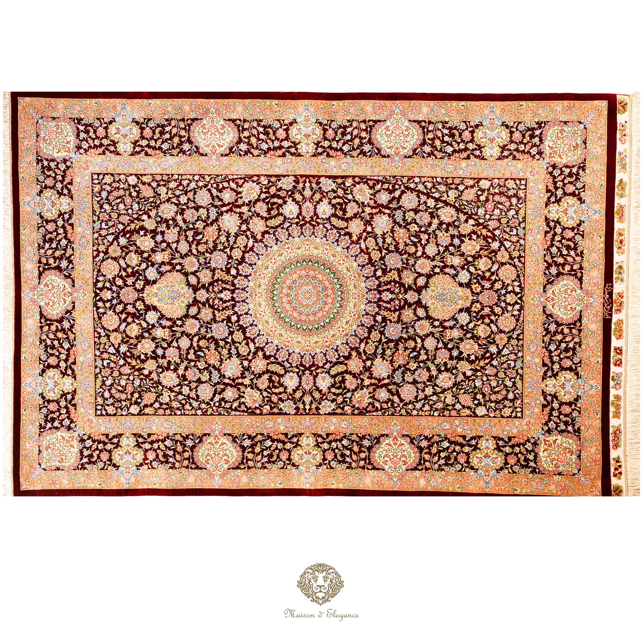 Alfombra persa de seda pura Qum Super fina | Obra maestra de alta gama firmada 104x157 cm