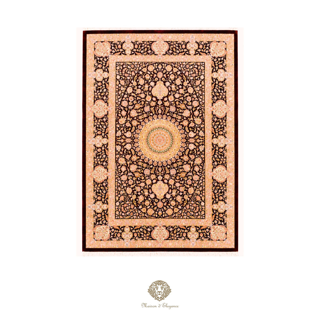 Decorative rug with intricate patterns on a white background