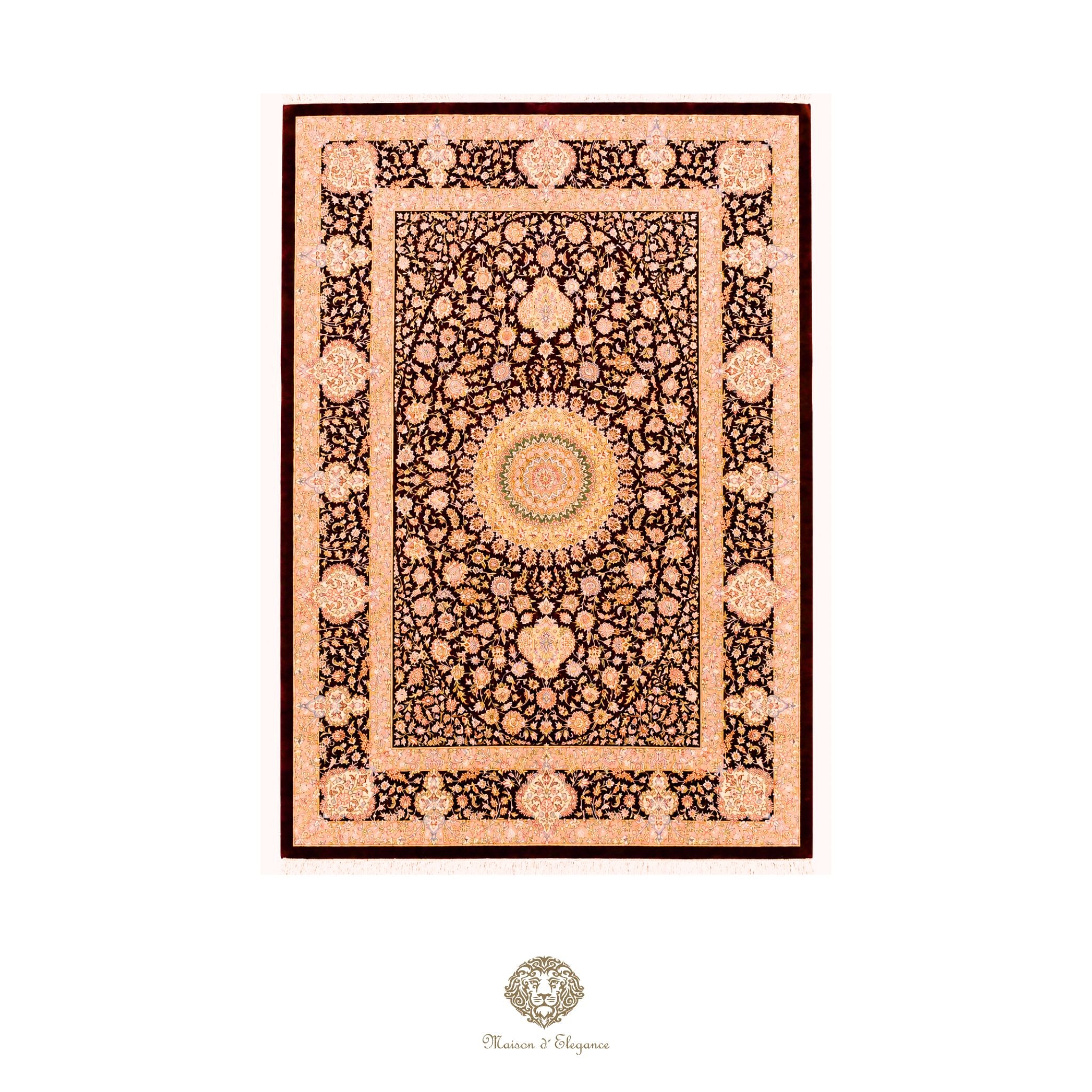 Decorative rug with intricate patterns on a white background