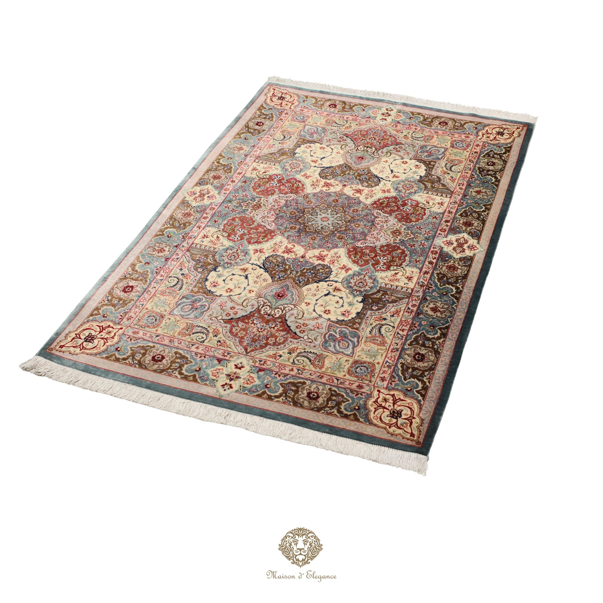 Alfombra persa Qom exclusiva de seda pura | Obra maestra anudada a mano con tintes naturales, firmada, 100 x 161 cm