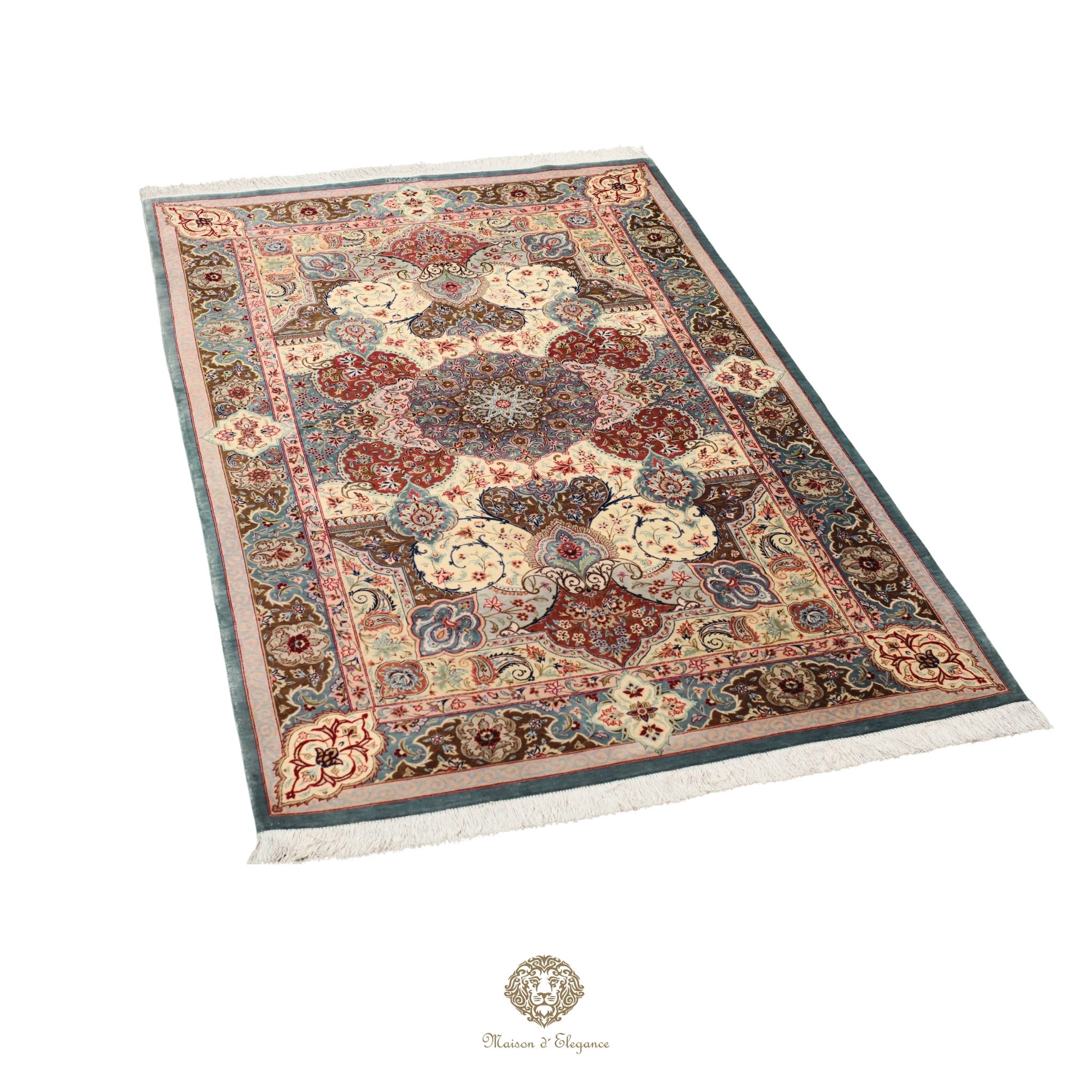 Alfombra persa Qom exclusiva de seda pura | Obra maestra anudada a mano con tintes naturales, firmada, 100 x 161 cm