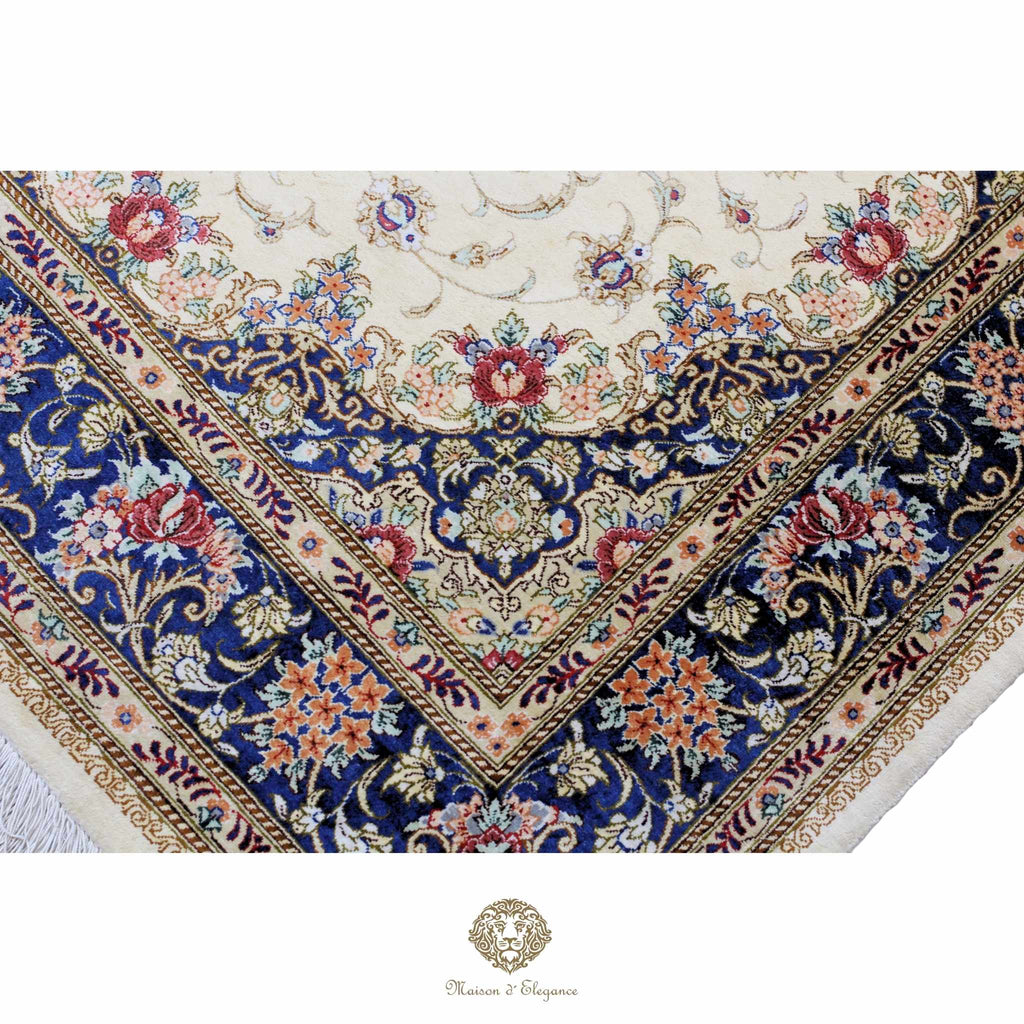 Alfombra persa exclusiva de seda pura, anudada a mano, teñida de forma natural, obra maestra de alta gama, firmada, 98 x 153 cm