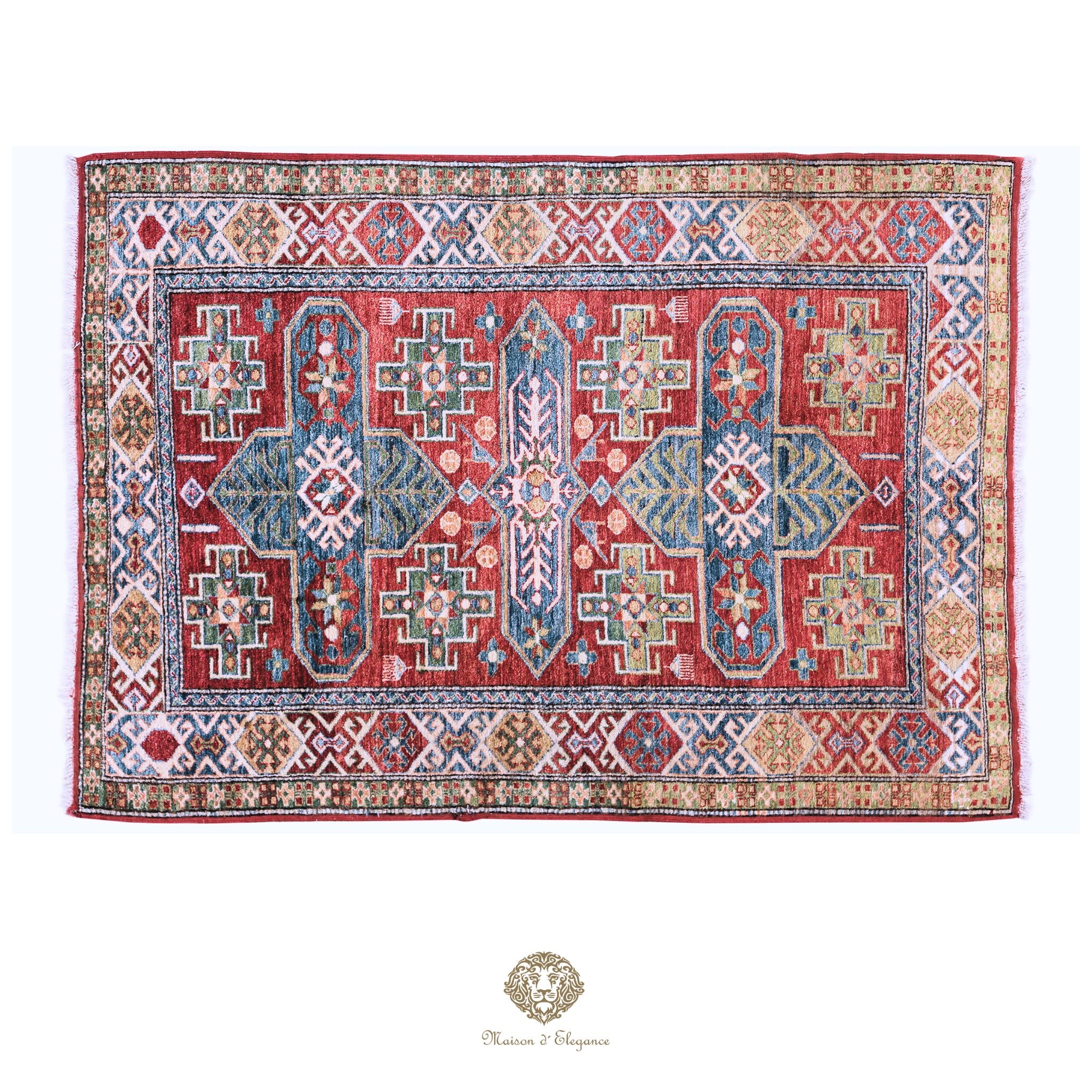 Alfombra oriental de lana Kazak, tradicional | Diseño geométrico Afganistán, 150 x 206 cm