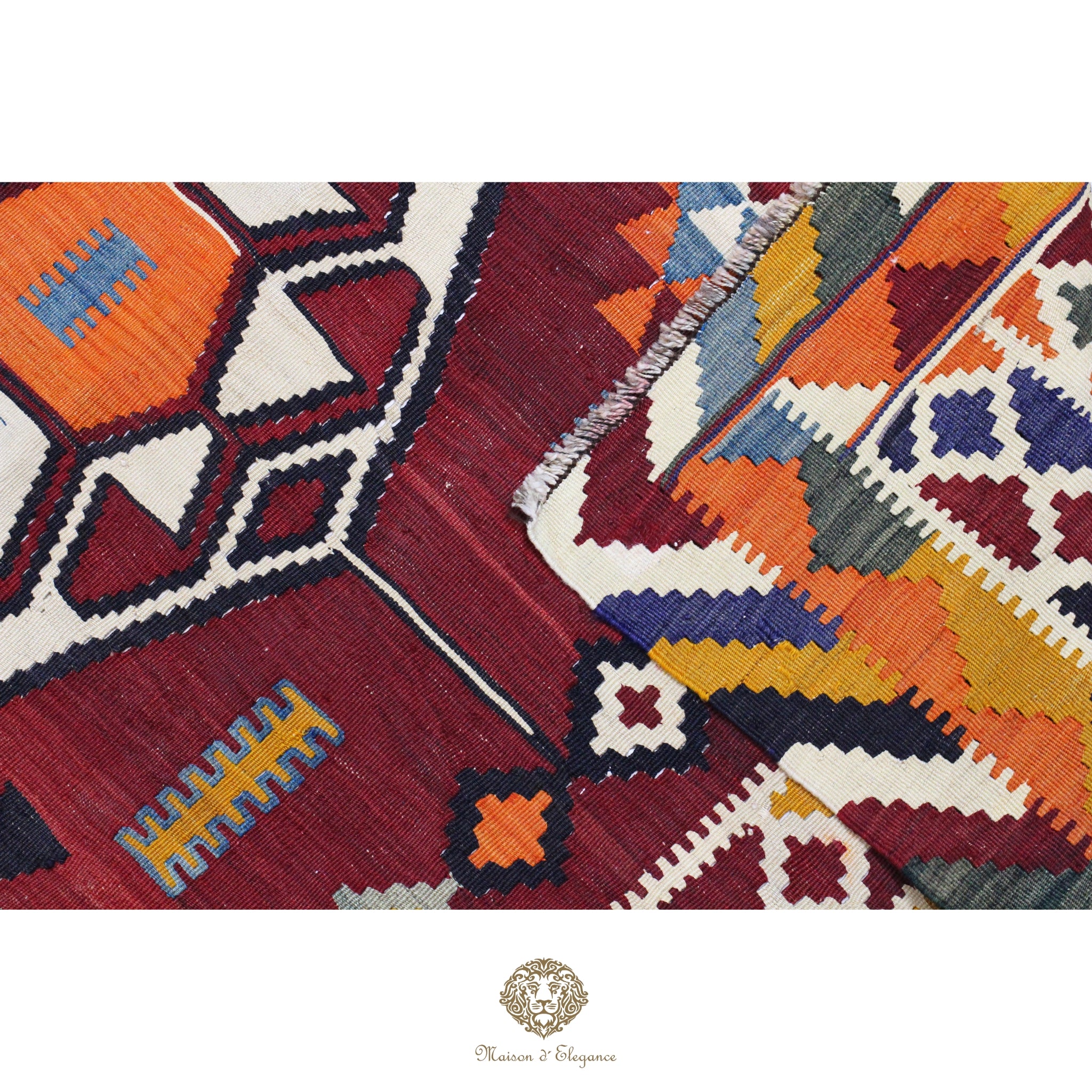 Alfombra Kilim Persa Qashqai Antigua Lana Natural Diseño Geométrico 159x225 cm