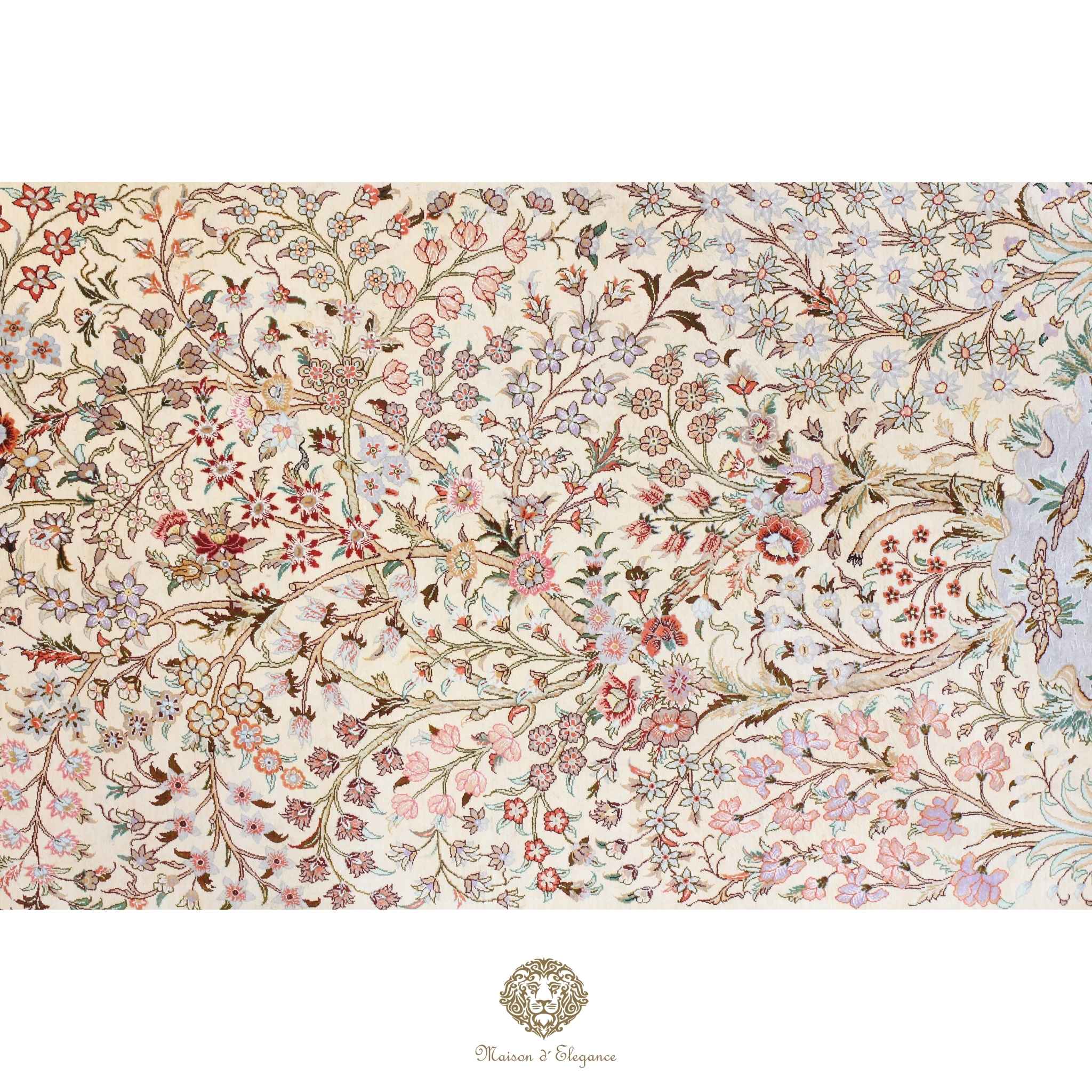Alfombra persa exclusiva de seda pura - Obra maestra anudada a mano con tintes naturales, firmada, 99 x 154 cm, diseño del árbol de la vida
