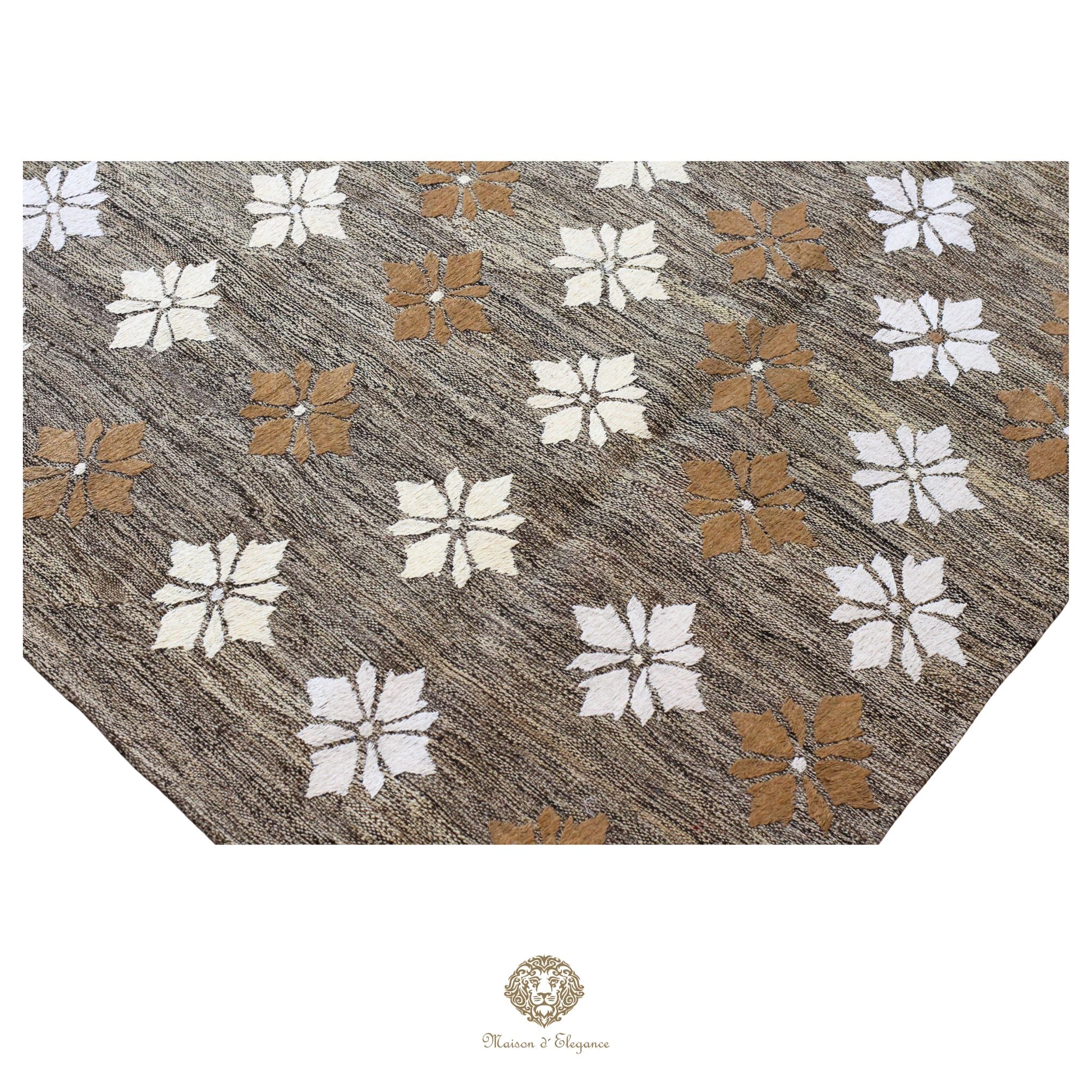 Kilim única moderna Tejido a Mano | Alfombra Plana de Lana y Seda con Tintes Naturales 272x344 cm