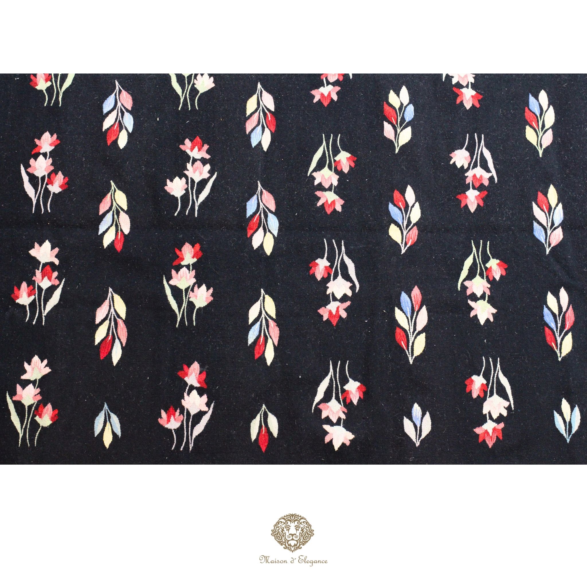 Alfombra Kilim fina, tejido plano, lana color natural | Diseño floral europeo, 265 x 372 cm