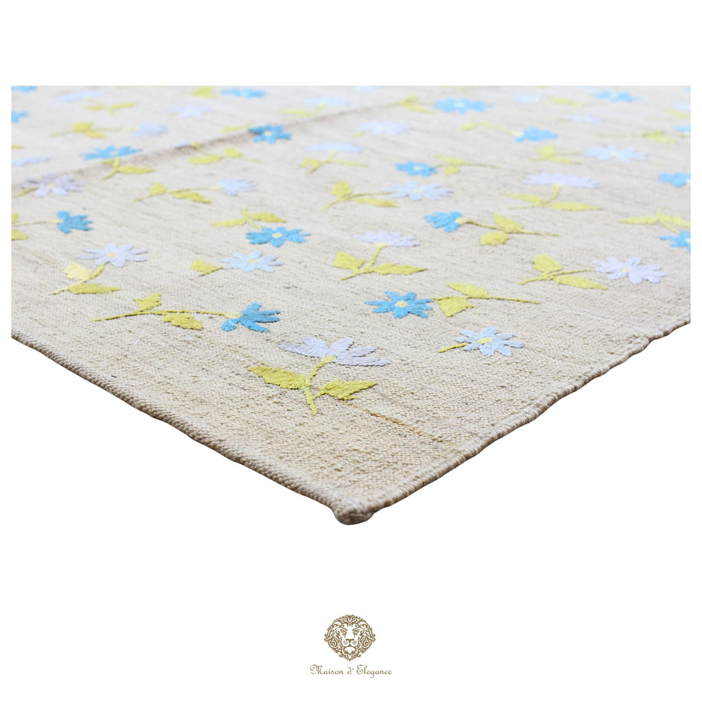 Kilim única moderna Tejido a Mano | Alfombra Plana de Lana y Seda con Tintes Naturales 209x281 cm